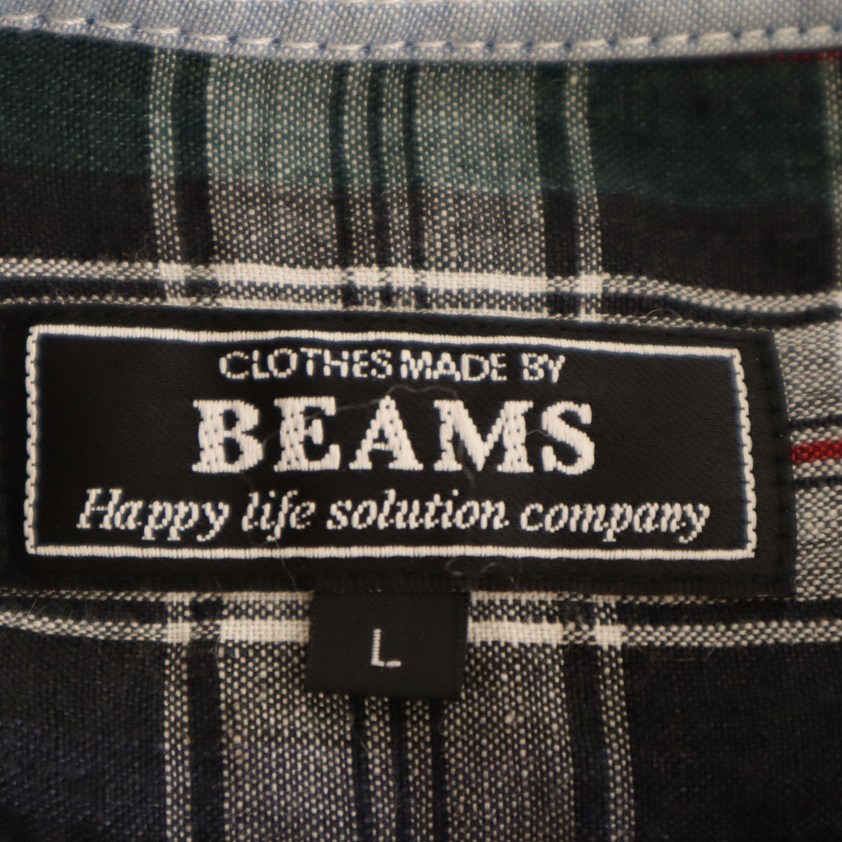 BEAMS ビームス リネン チェック柄 半袖 シャツ L ネイビー系 メンズ