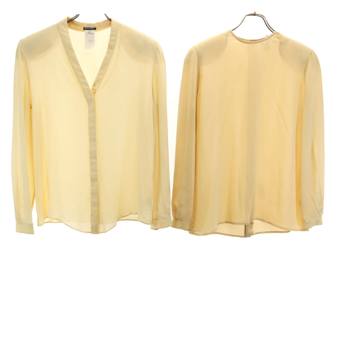 GIORGIO ARMANI ジョルジオアルマーニ 80s 90s イタリア製 シルク100％ オールド 長袖 2点セット ブラウス 38/40 イエロー系 レディース