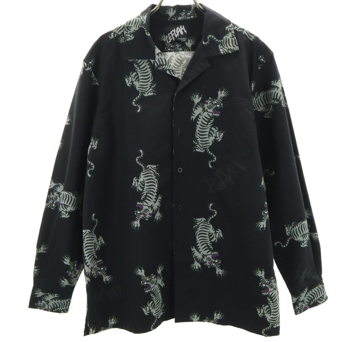 LEFLAH レフラー 虎柄 長袖 オープンカラーシャツ M 黒系 メンズ