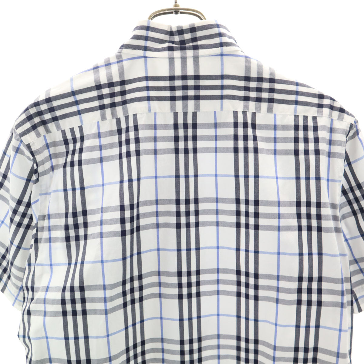 BURBERRY BLACK LABEL バーバリーブラックレーベル 日本製 チェック柄 半袖 ボタンダウンシャツ 2 ホワイト 三陽商会 メンズ
