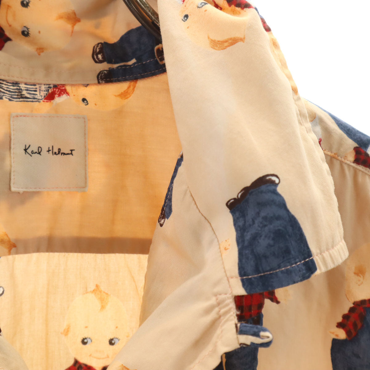 Karl Helmut カールヘルム 日本製 キューピー 半袖 オープンカラーシャツ M ペールオレンジ メンズ