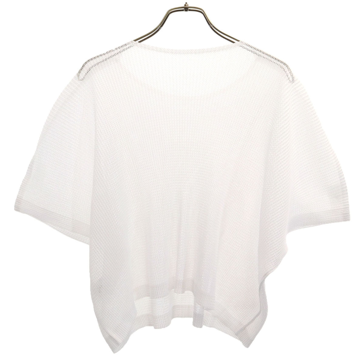 美品 PLEATS PLEASE プリーツプリーズ 日本製 フレンチスリーブ メッシュプリーツ カットソー 3 ホワイト イッセイミヤケ トップス レディース