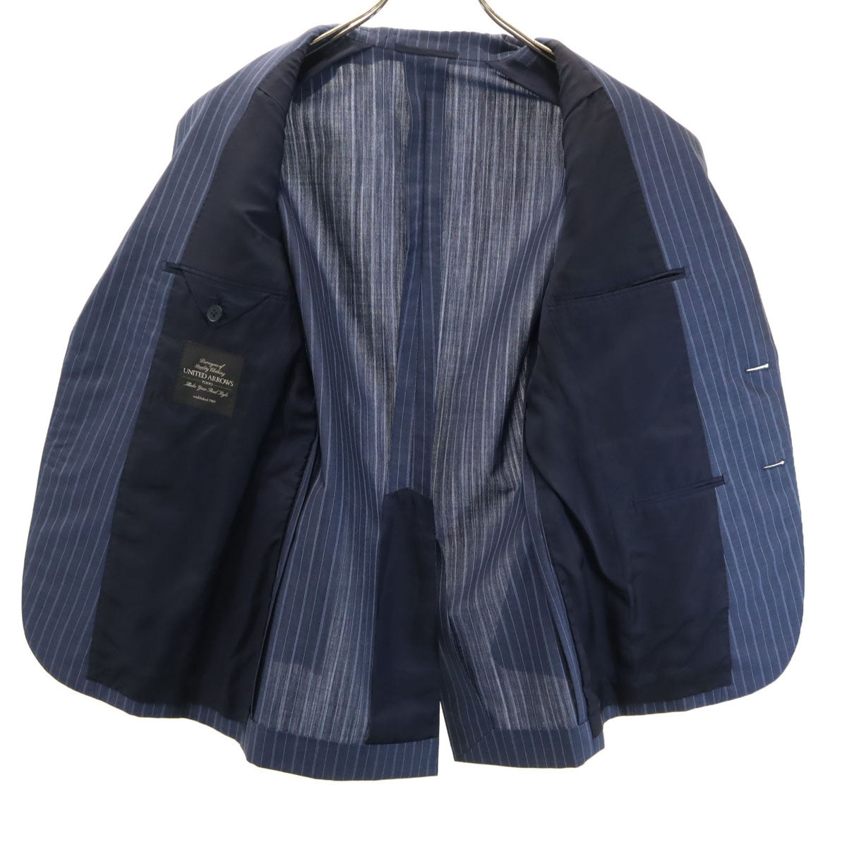 UNITED ARROWS ユナイテッドアローズ ウールブレンド ストライプ柄 スーツ 上下 セットアップ 42 ネイビー メンズ