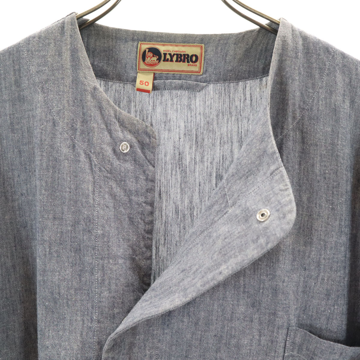 ナイジェルケーボン ライブロ ポルトガル製 長袖 ノーカラーシャツ 50 グレー メンズ