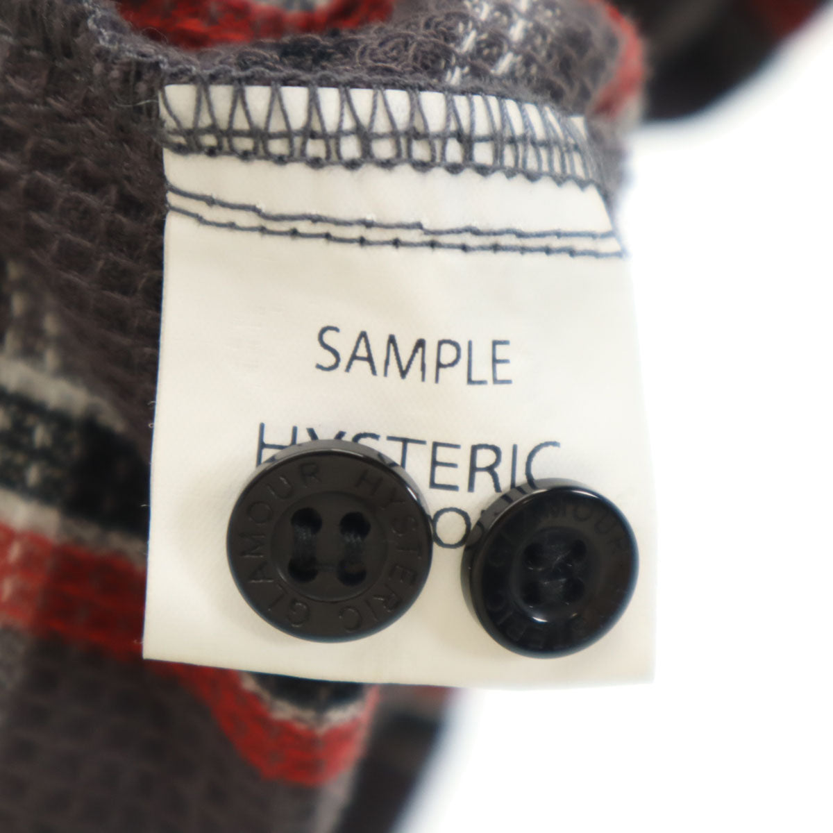 HYSTERIC GLAMOUR ヒステリックグラマー チェック柄 バック刺繍 半袖 ワッフル オープンカラーシャツ M チャコールグレー メンズ