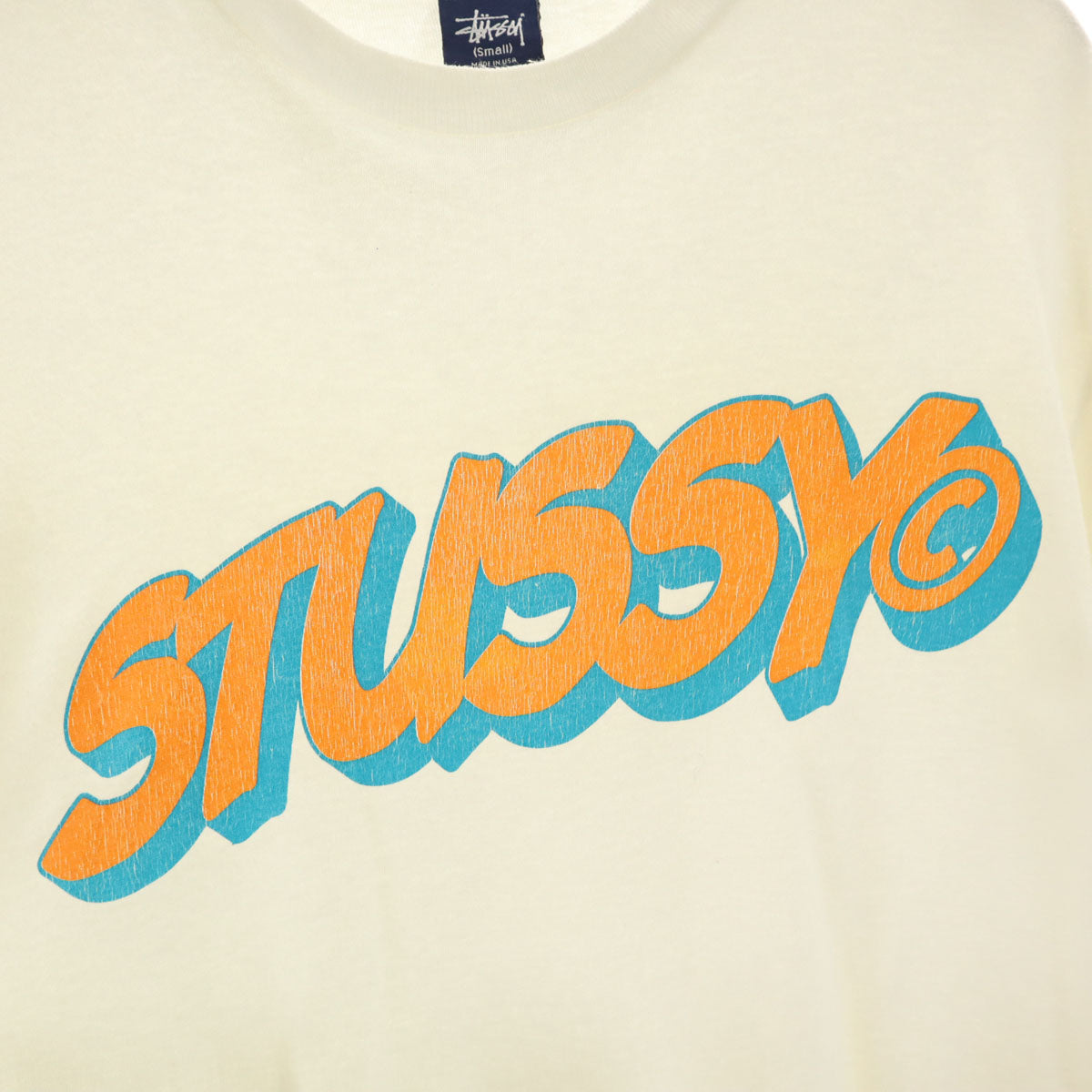 STUSSY ステューシー 90s 00s USA製 オールド 紺タグ 半袖 Tシャツ S アイボリー メンズ
