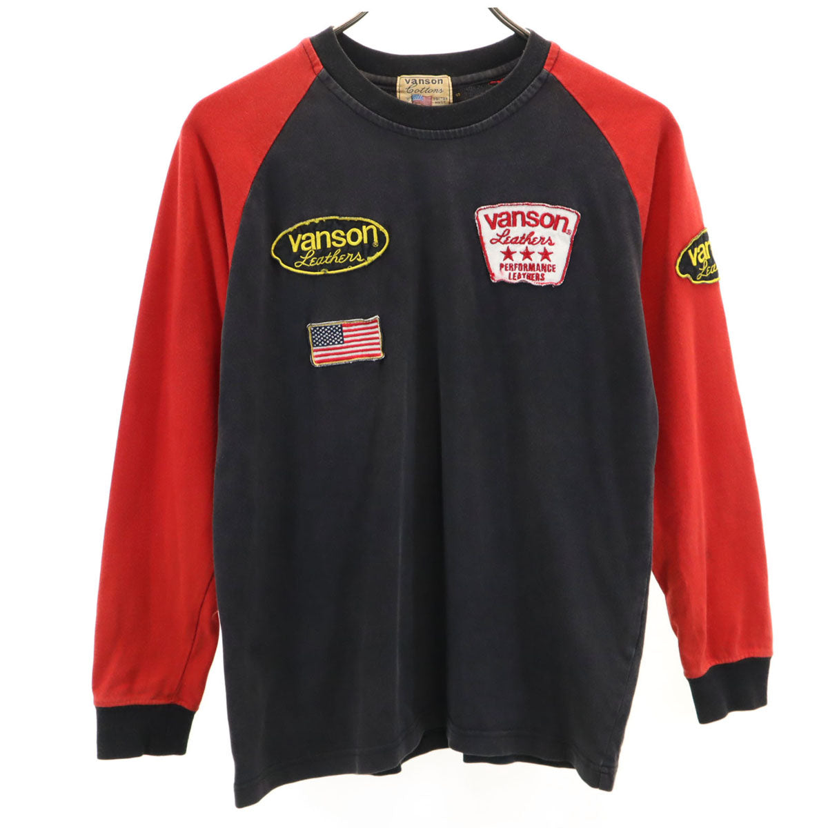 VANSON Cottons バンソンコットンズ ワッペン 長袖 Tシャツ S ブラック ロンT メンズ