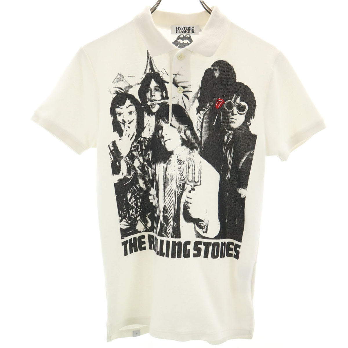 HYSTERIC GLAMOUR ヒステリックグラマー 日本製 ローリング ストーンズ 半袖 ポロシャツ S アイボリー The Rolling Stones メンズ