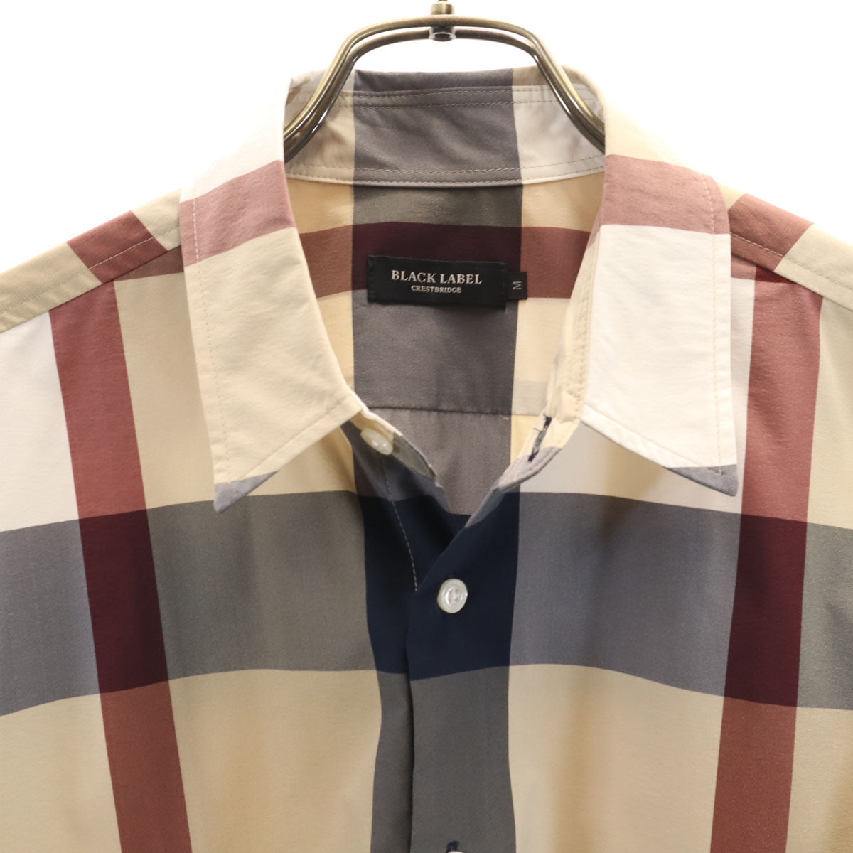 美品 BLACK LABEL CRESTBRIDGE ブラックレーベルクレストブリッジ チェック柄 半袖 シャツ M ベージュ メンズ