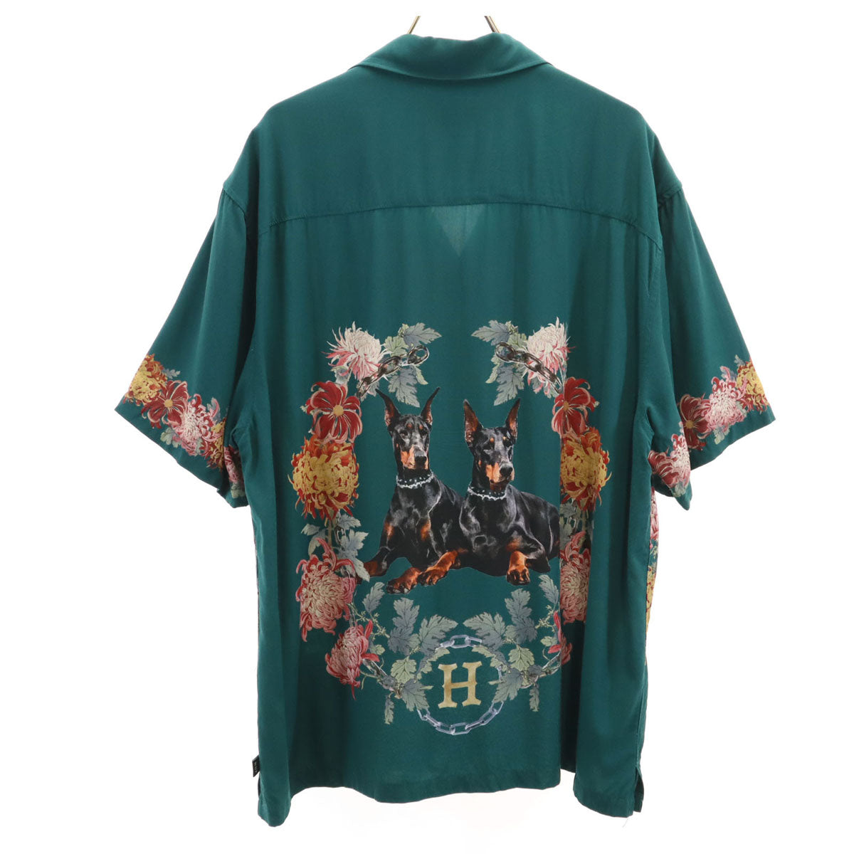HUF ハフ ドーベルマン 半袖 アロハシャツ M グリーン 犬 メンズ