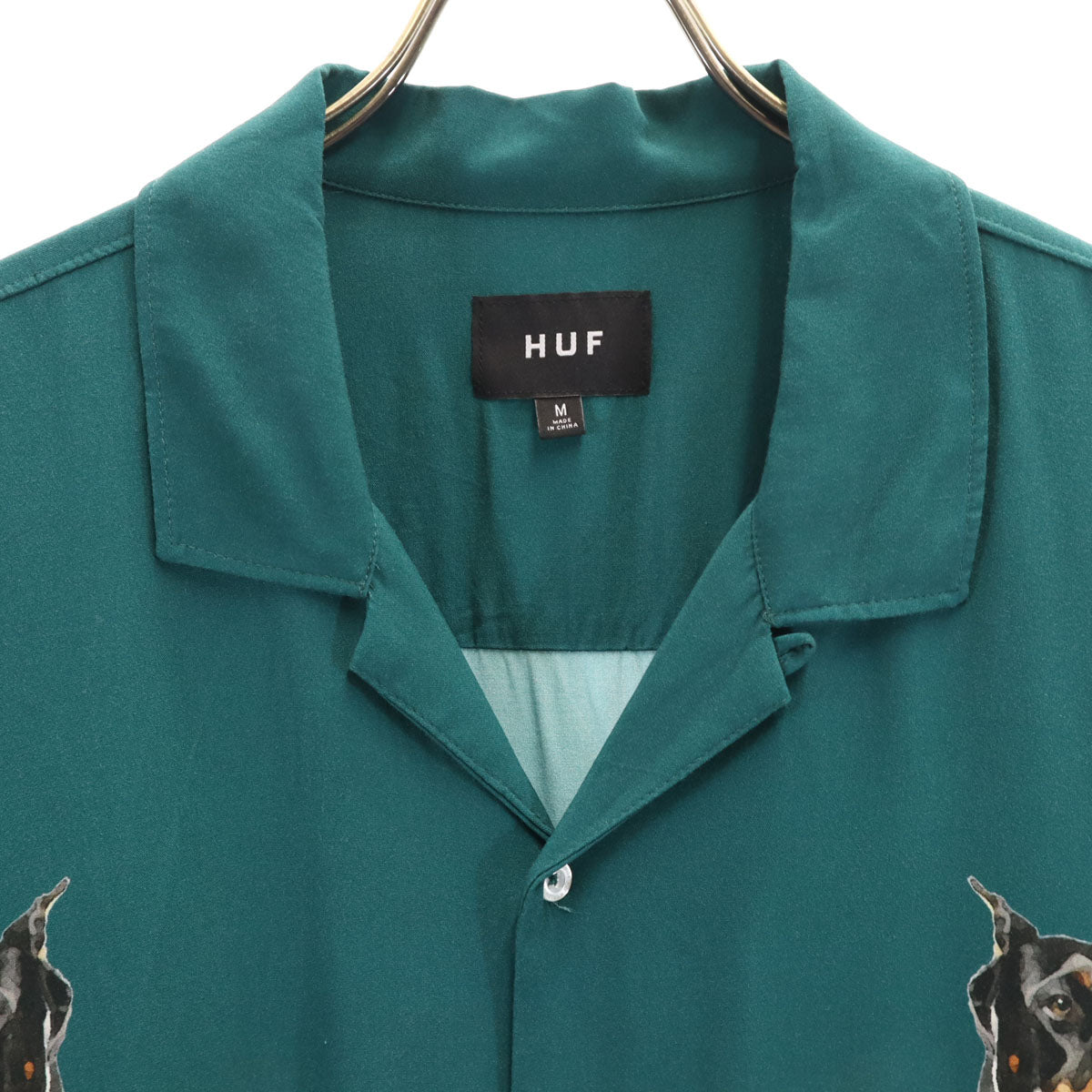HUF ハフ ドーベルマン 半袖 アロハシャツ M グリーン 犬 メンズ