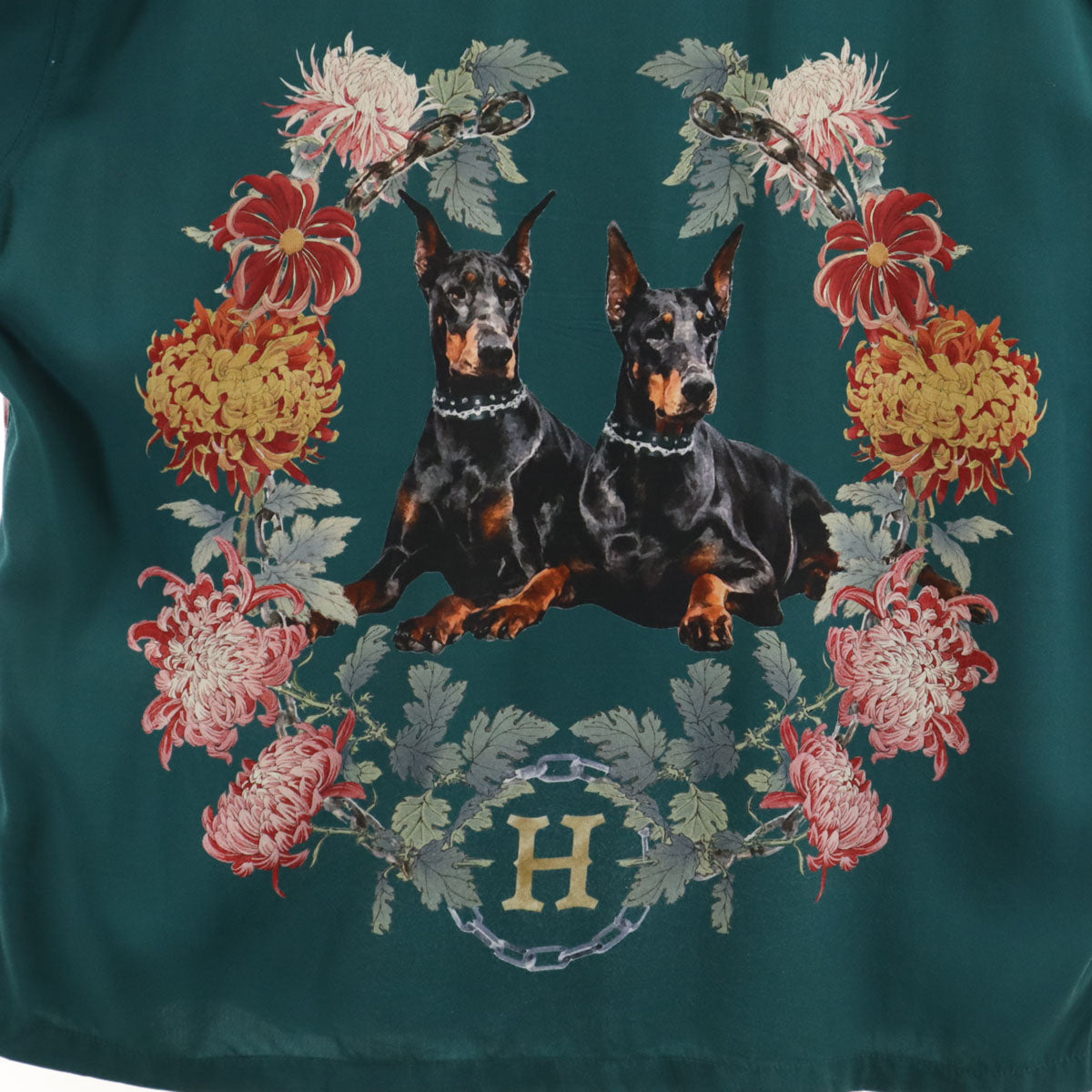 HUF ハフ ドーベルマン 半袖 アロハシャツ M グリーン 犬 メンズ