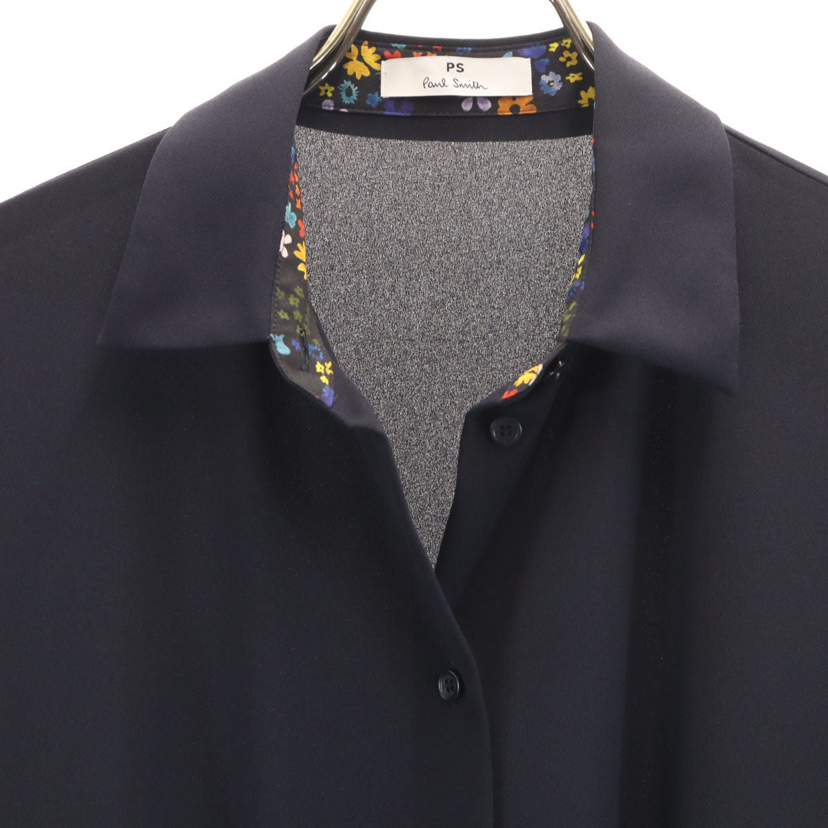 美品 PS Paul Smith ピーエスポールスミス 長袖 シャツワンピース 40 ネイビー レディース
