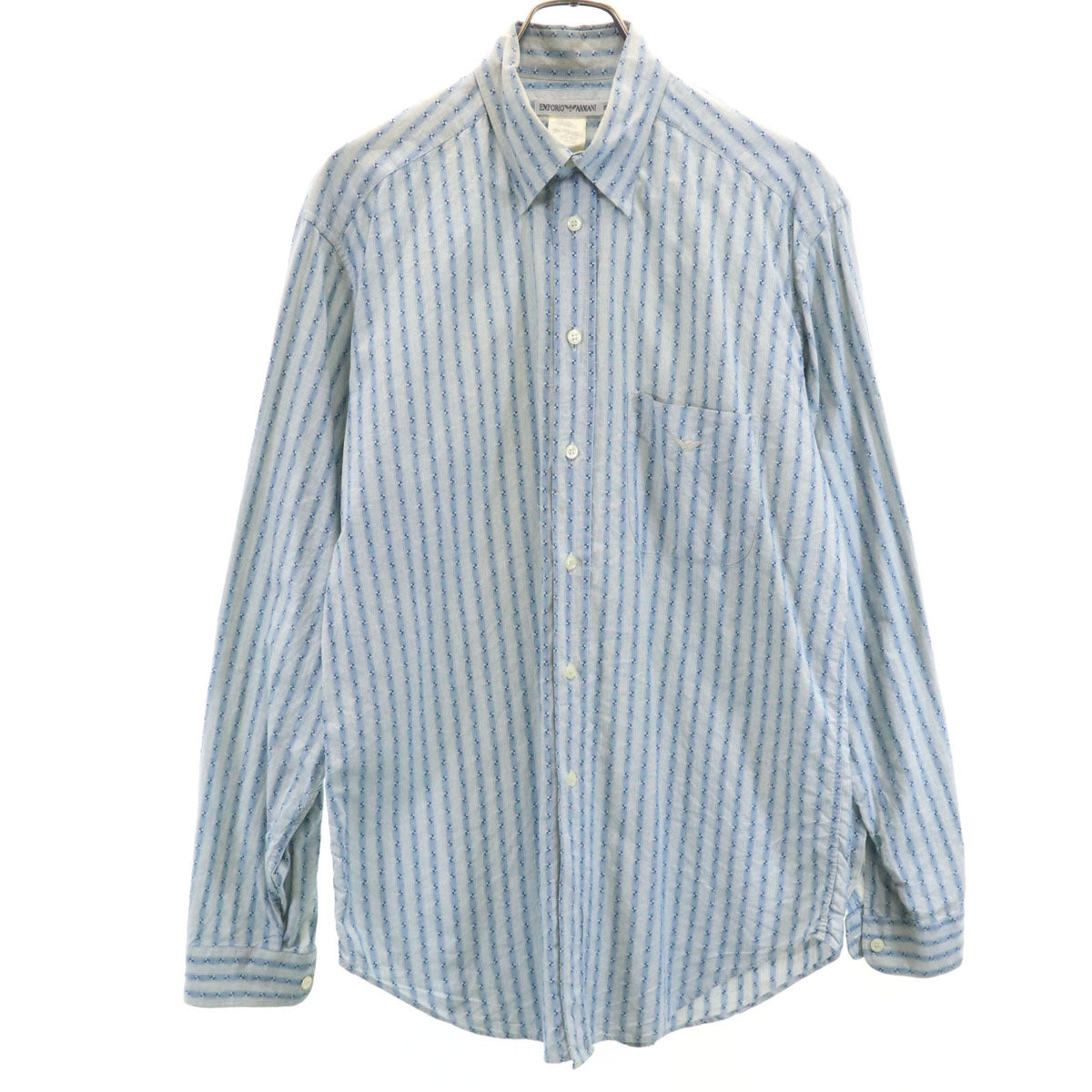 Emporio Armani エンポリオアルマーニ 90s オールド ストライプ 総柄 長袖 シャツ 39/15 2/1 ブルー系 メンズ