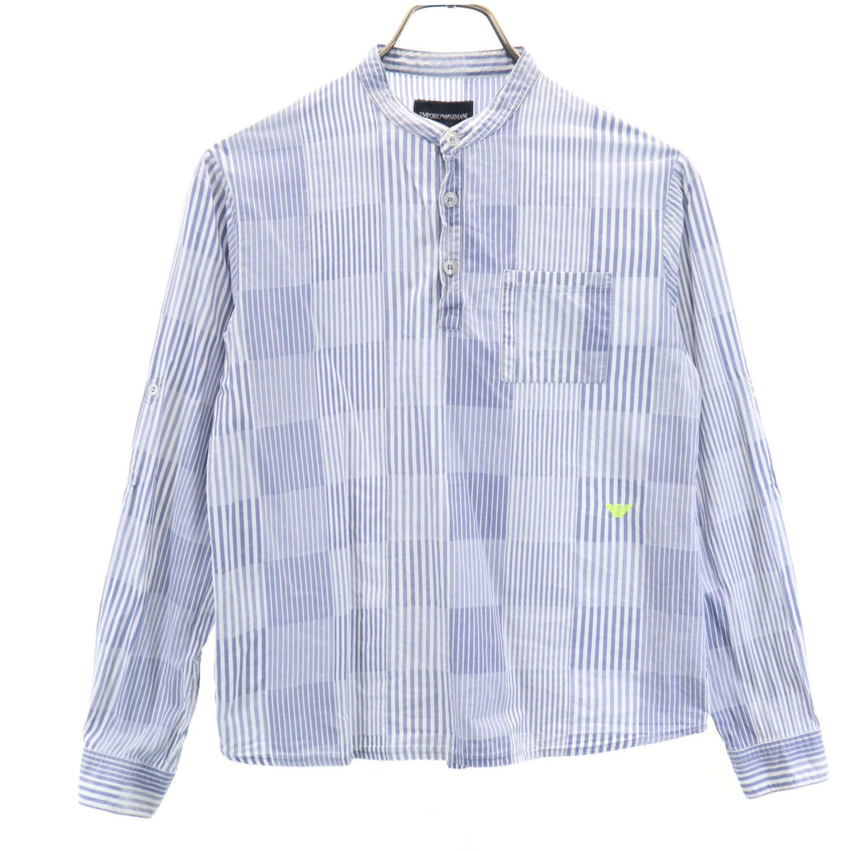 Emporio Armani エンポリオアルマーニ ストライプ×チェック 長袖 シャツ 12A ブルー×ホワイト キッズ