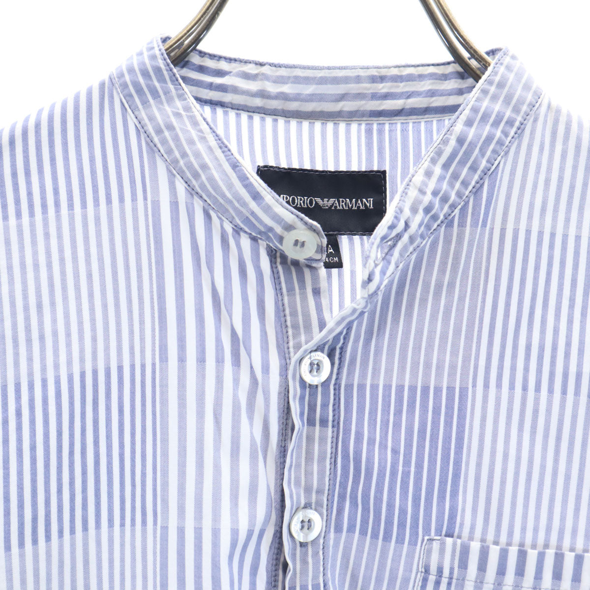 Emporio Armani エンポリオアルマーニ ストライプ×チェック 長袖 シャツ 12A ブルー×ホワイト キッズ