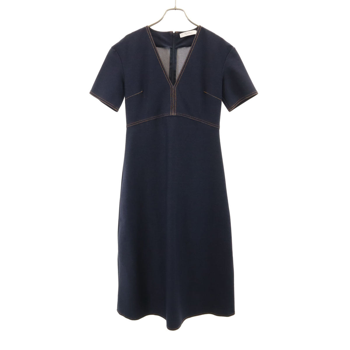 美品 Max Mara LEISURE マックスマーラ レジャー 半袖 デニム調 ワンピース S ネイビー レディース