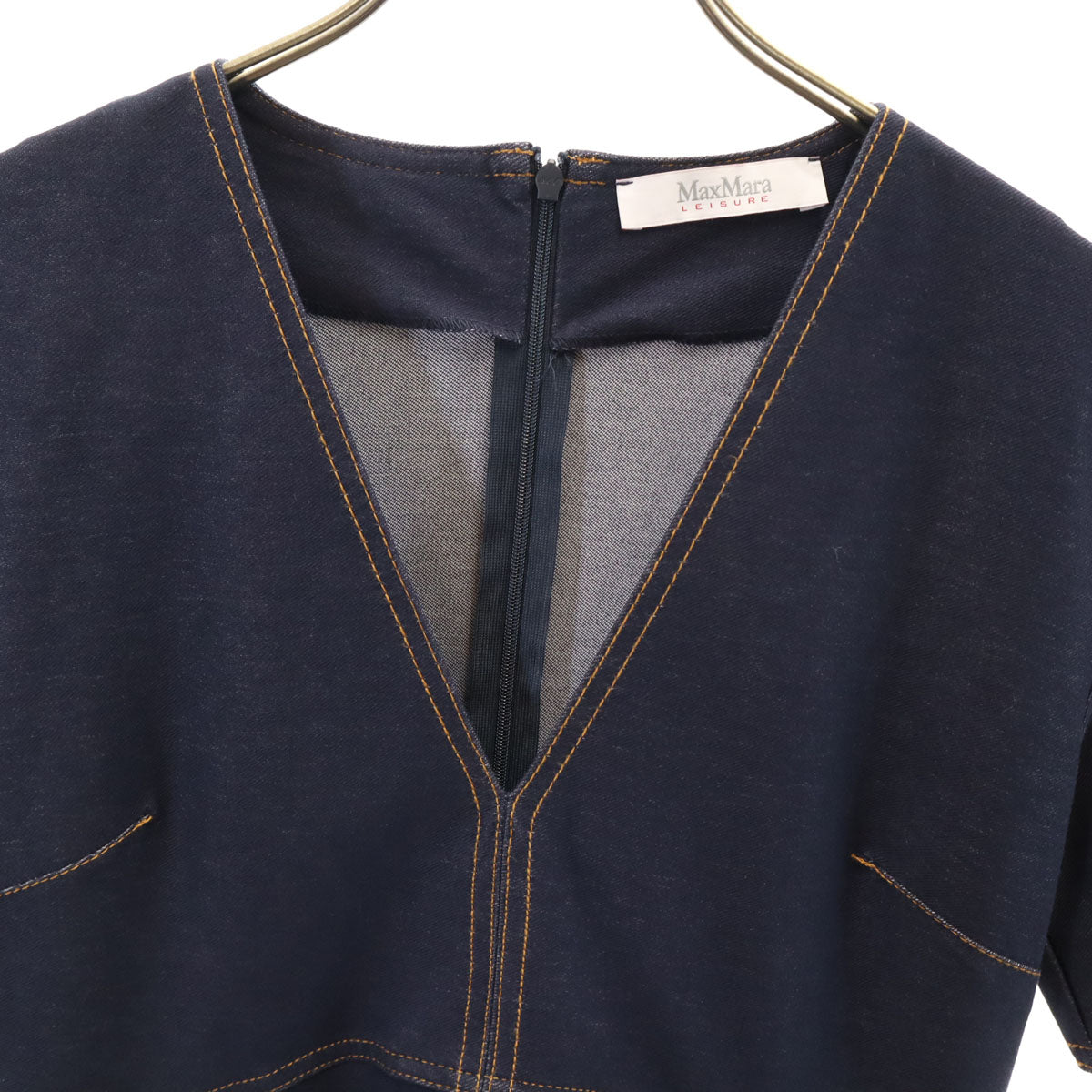 美品 Max Mara LEISURE マックスマーラ レジャー 半袖 デニム調 ワンピース S ネイビー レディース