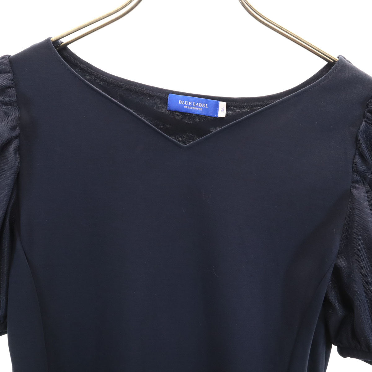 美品 BLUE LABEL CRESTBRIDGE ブルーレーベルクレストブリッジ 半袖 ワンピース 36 ネイビー レディース
