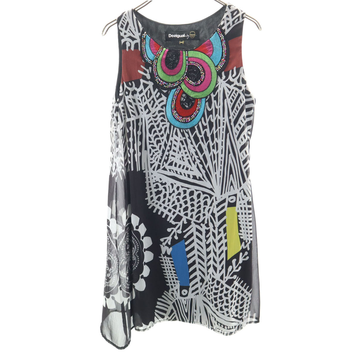 Desigual デシグアル Christian Lacroix ムッシュ クリスチャン ラクロワ コラボ 総柄 ノースリーブ ワンピース 40 ブラック レディース