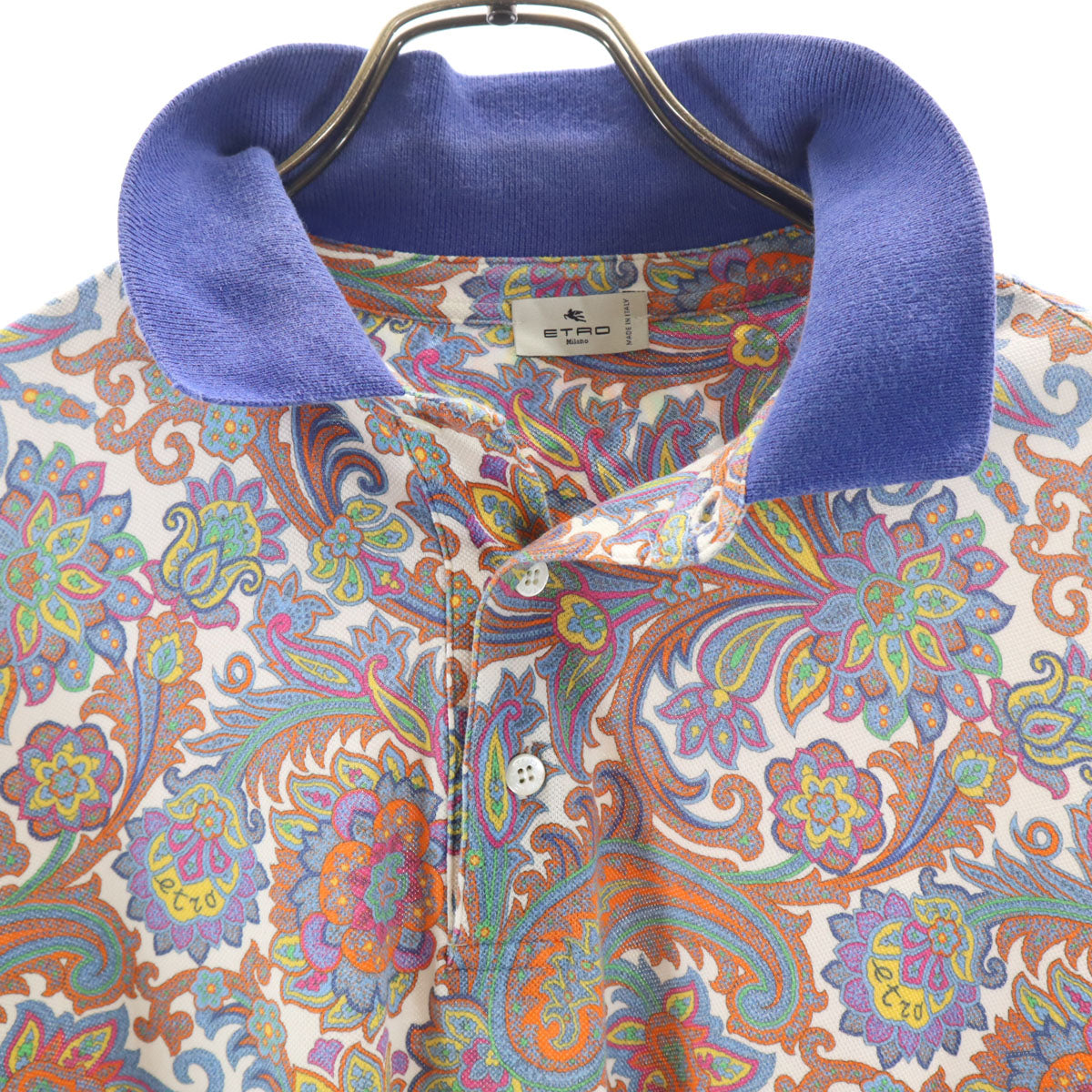 ETRO エトロ イタリア製 ペイズリー柄 半袖 ポロシャツ M ブラック メンズ
