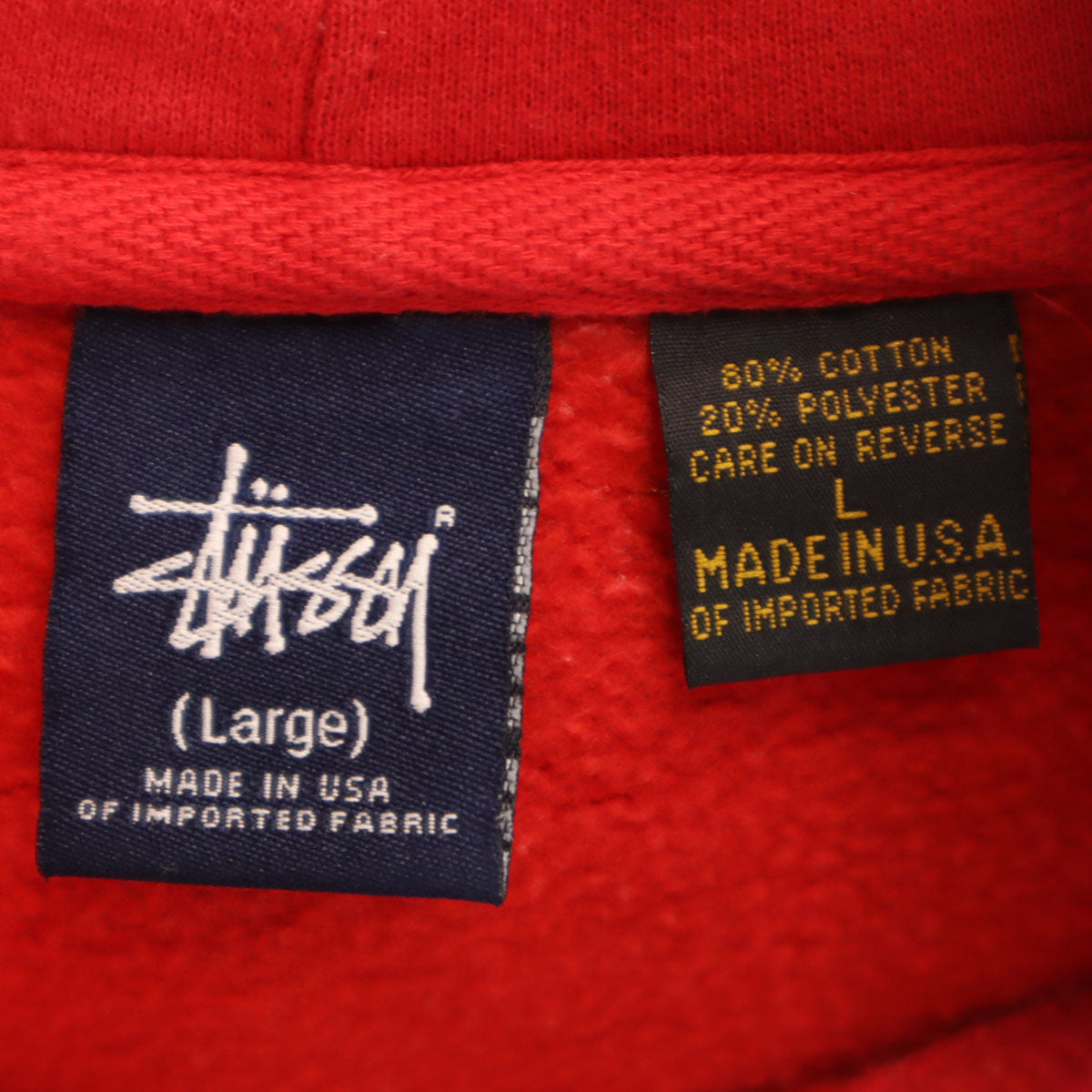 STUSSY ステューシー USA製 長袖 スウェットパーカー L レッド 裏起毛 メンズ