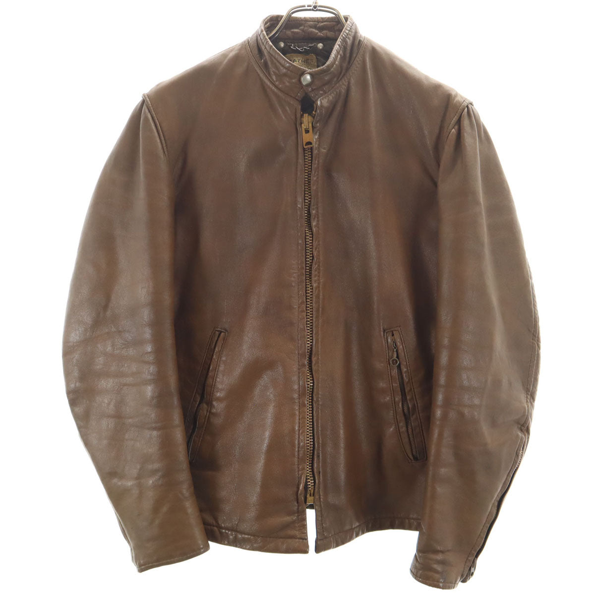 THIS GENUINE LEATHER GARMENT 60s 70s ヴィンテージ 本革レザー シングルライダースジャケット ブラウン メンズ