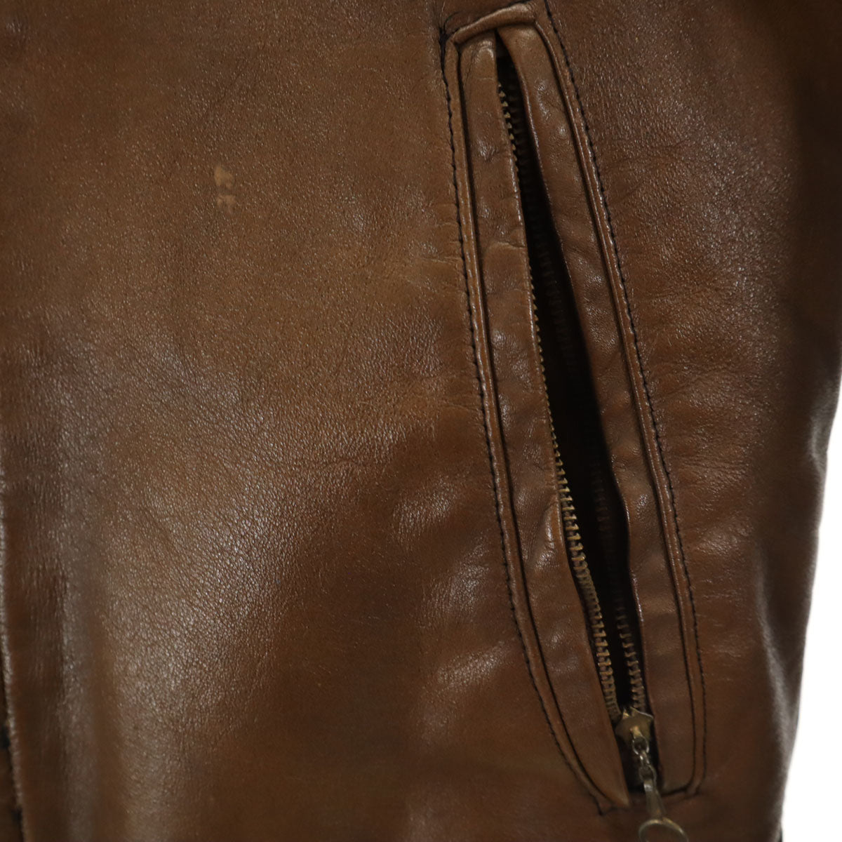 THIS GENUINE LEATHER GARMENT 60s 70s ヴィンテージ 本革レザー シングルライダースジャケット ブラウン メンズ