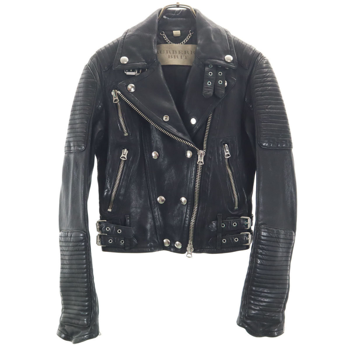 BURBERRY BRIT バーバリーブリット ラムレザー ダブルライダースジャケット 38 ブラック レディース