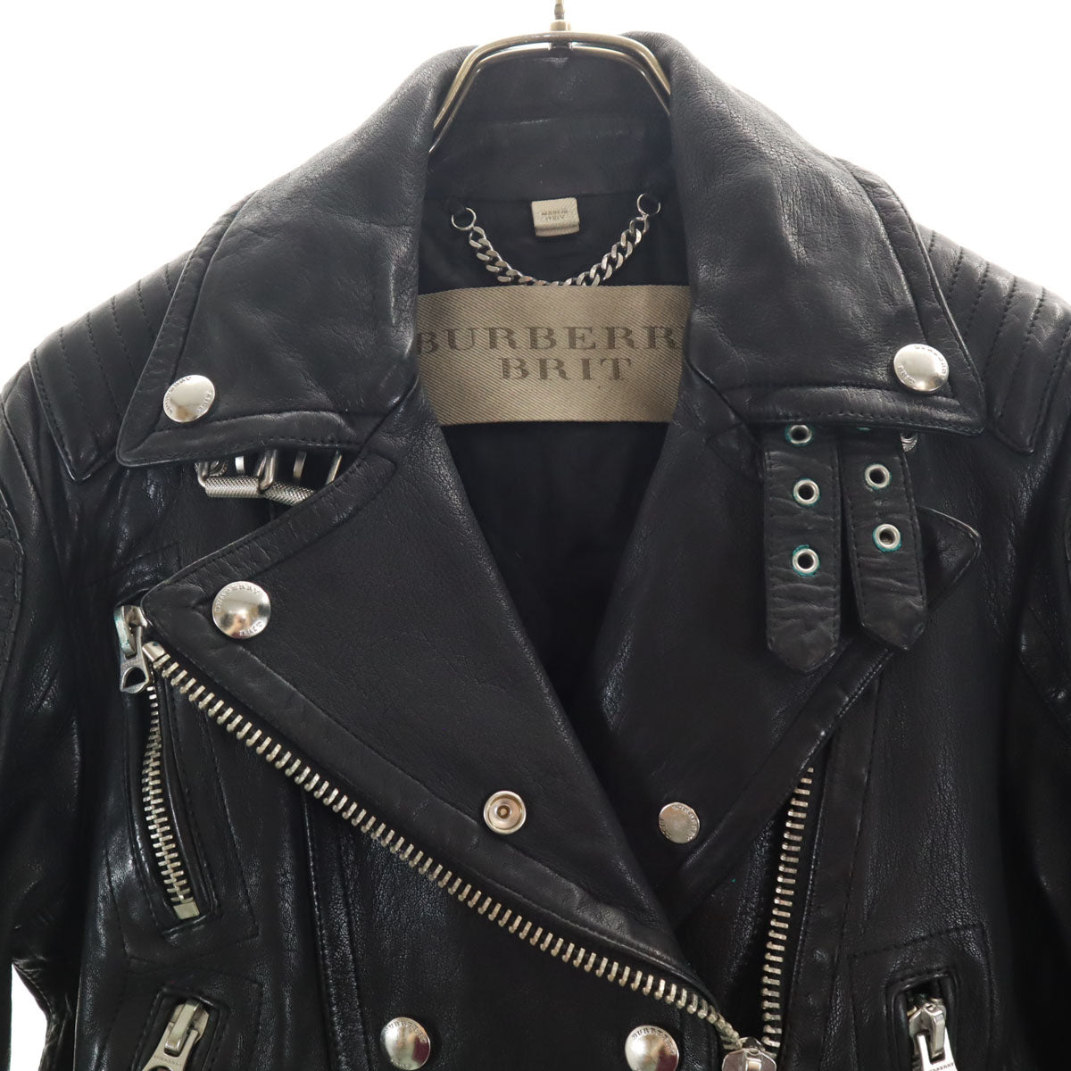 BURBERRY BRIT バーバリーブリット ラムレザー ダブルライダースジャケット 38 ブラック レディース