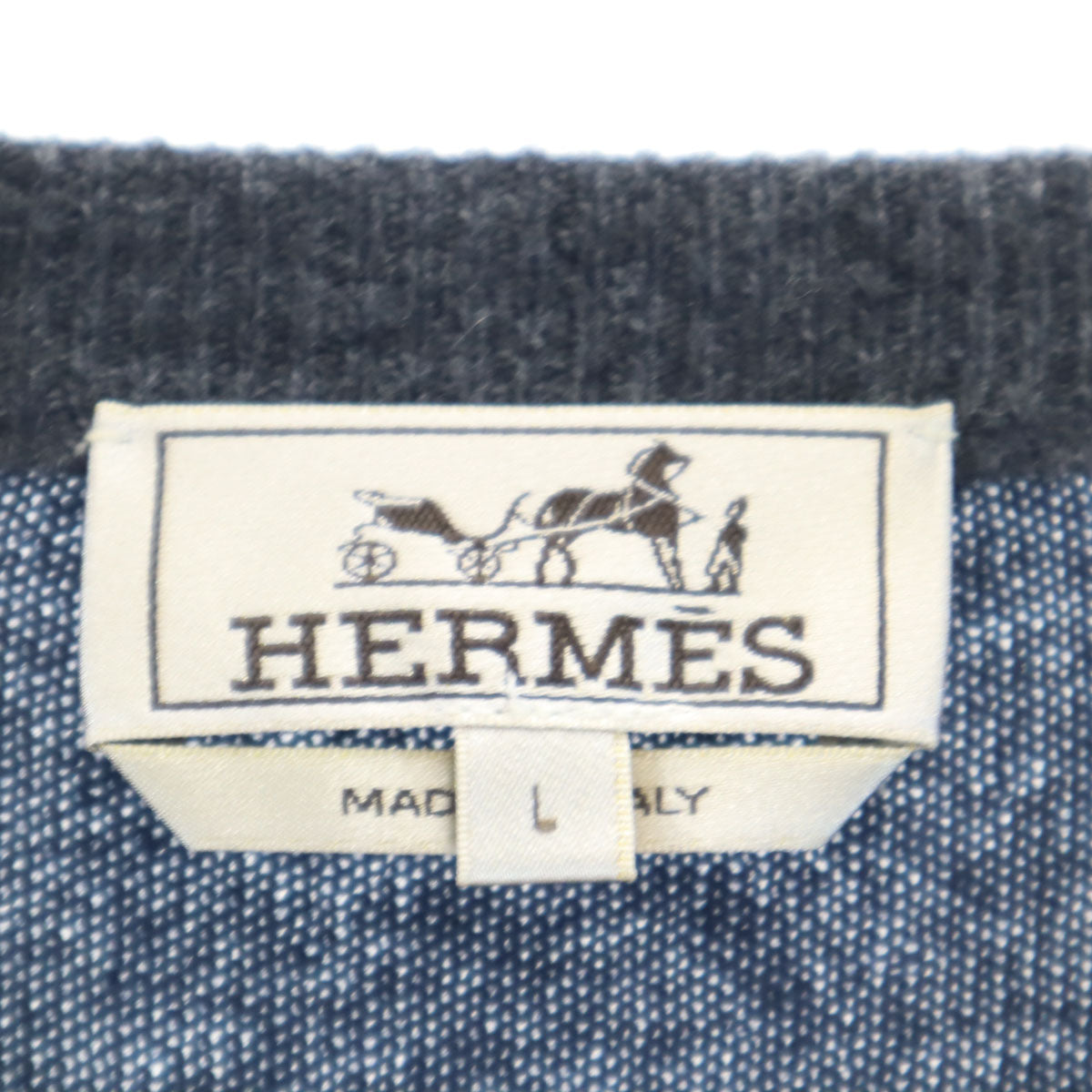 HERMES エルメス イタリア製 ウールブレンド 長袖 ツートンカラー セーター L ブルー メンズ