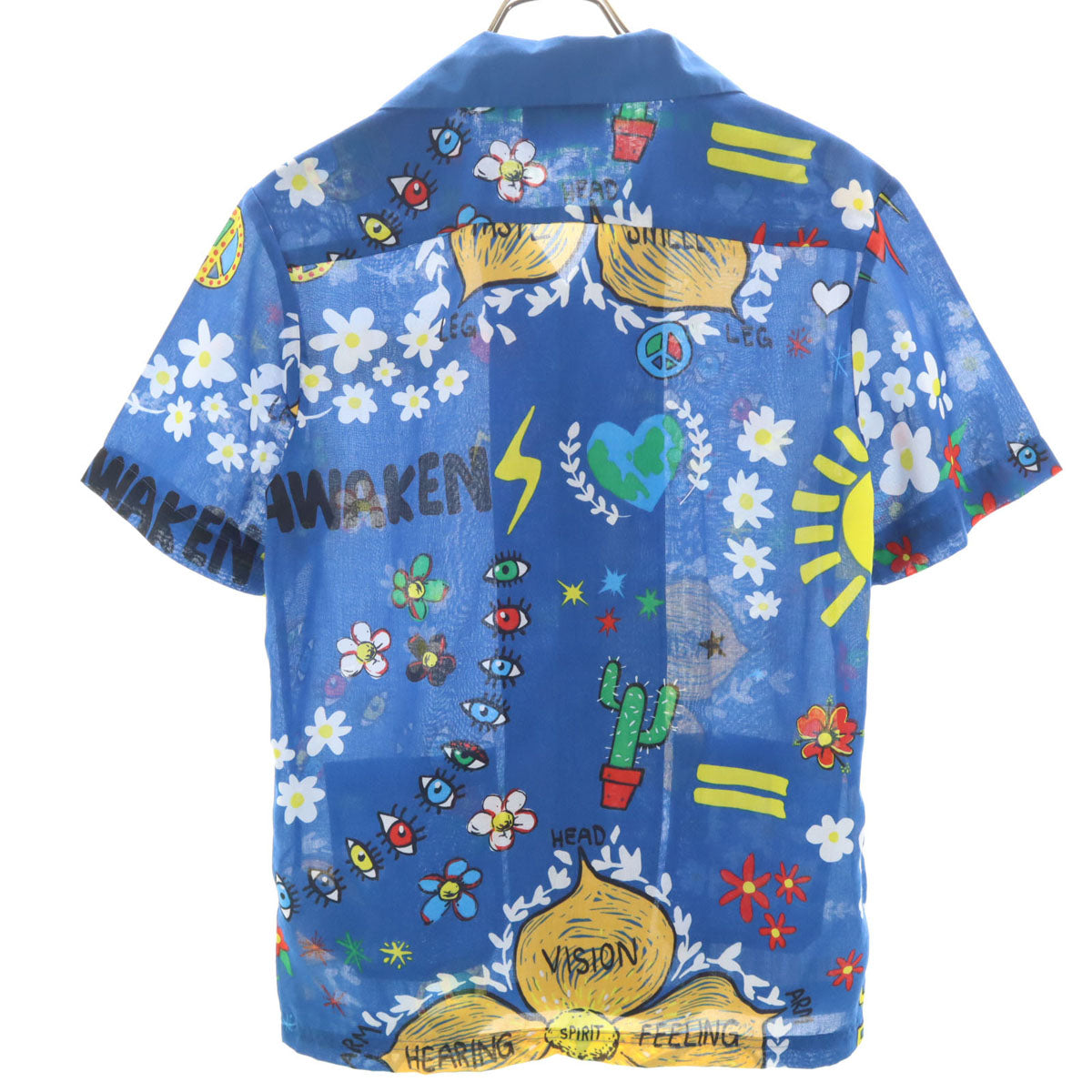 adidas アディダス Pharrell Williams ファレルウィリアムス コラボ 総柄 半袖 アロハシャツ M ブルー系 メンズ