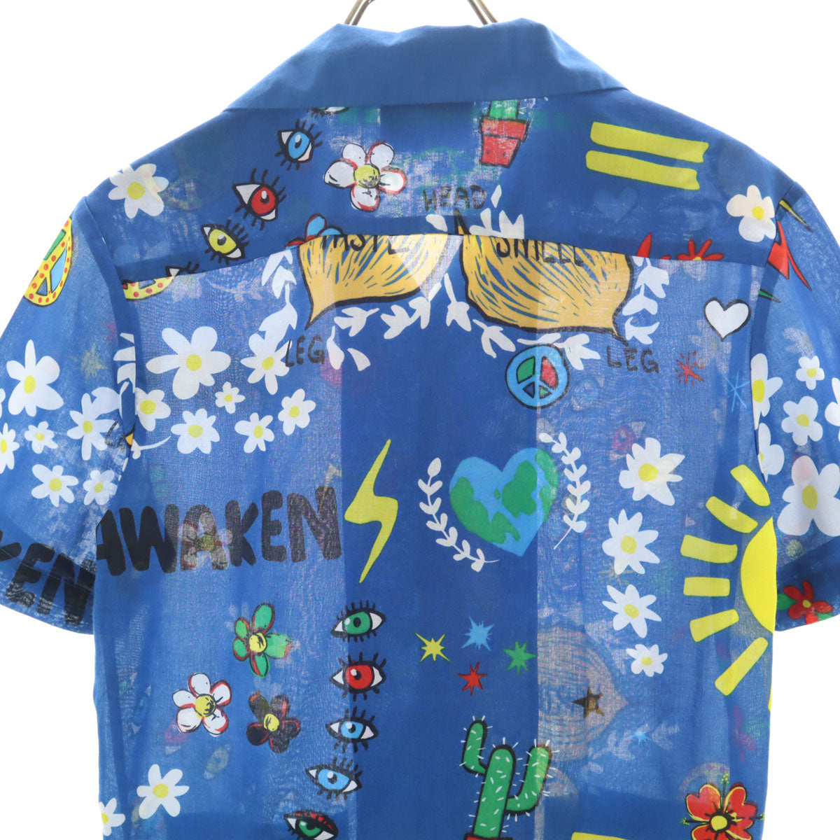 adidas アディダス Pharrell Williams ファレルウィリアムス コラボ 総柄 半袖 アロハシャツ M ブルー系 メンズ