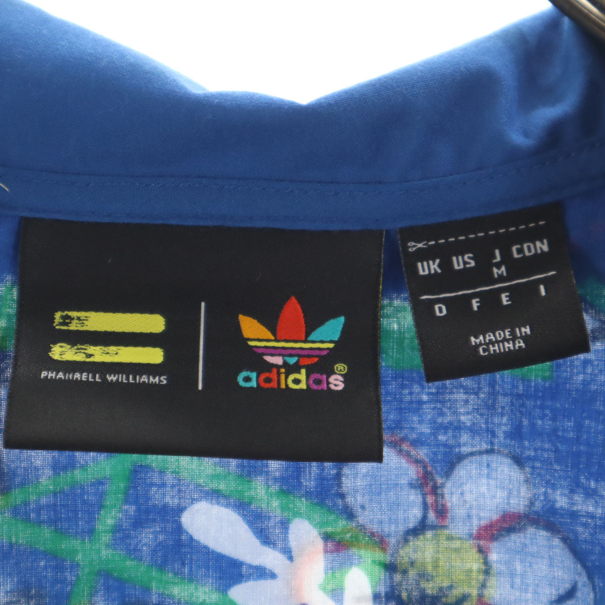 adidas アディダス Pharrell Williams ファレルウィリアムス コラボ 総柄 半袖 アロハシャツ M ブルー系 メンズ