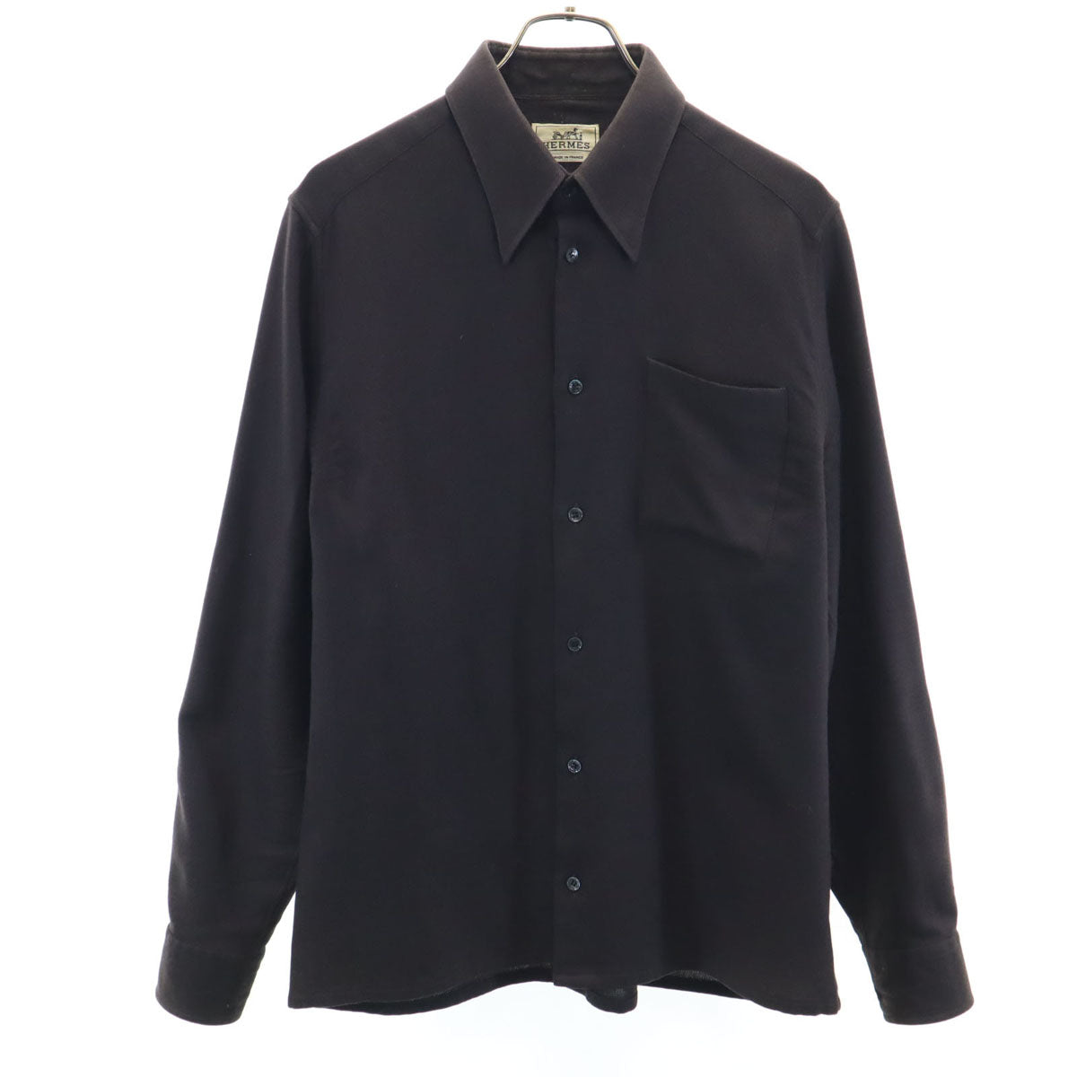 HERMES エルメス フランス製 長袖 ウールシャツ 42 ブラウン メンズ