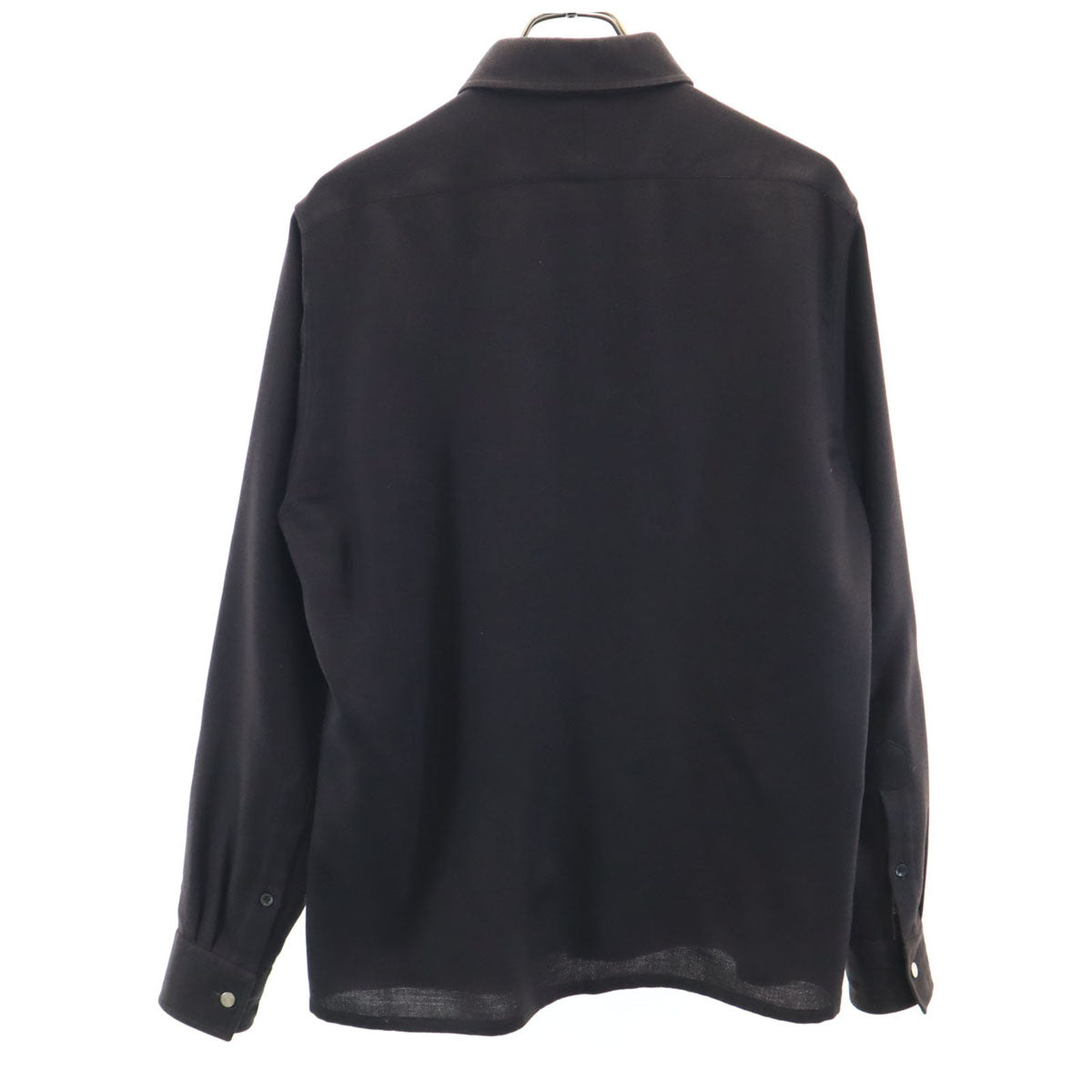 HERMES エルメス フランス製 長袖 ウールシャツ 42 ブラウン メンズ