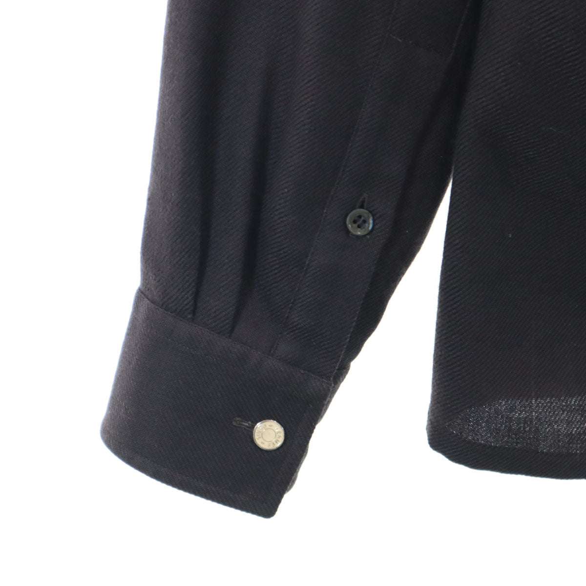 HERMES エルメス フランス製 長袖 ウールシャツ 42 ブラウン メンズ