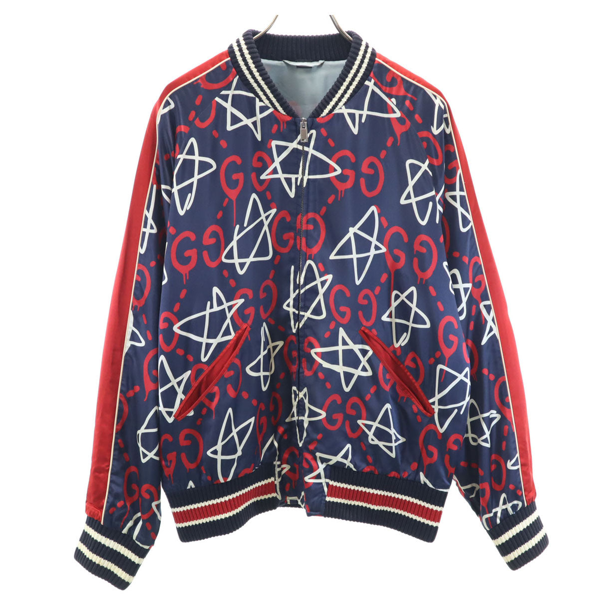 GUCCI グッチ 16AW イタリア製 レーヨンブレンド ゴースト総柄 ボンバー ジャケット 50 ネイビー メンズ