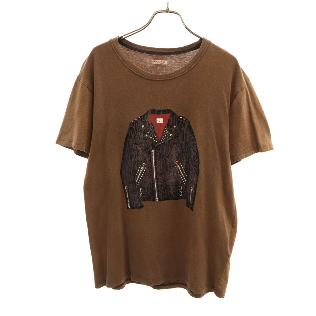 KAPITAL キャピタル 日本製 ライダースプリント 半袖 Tシャツ 2 ブラウン メンズ