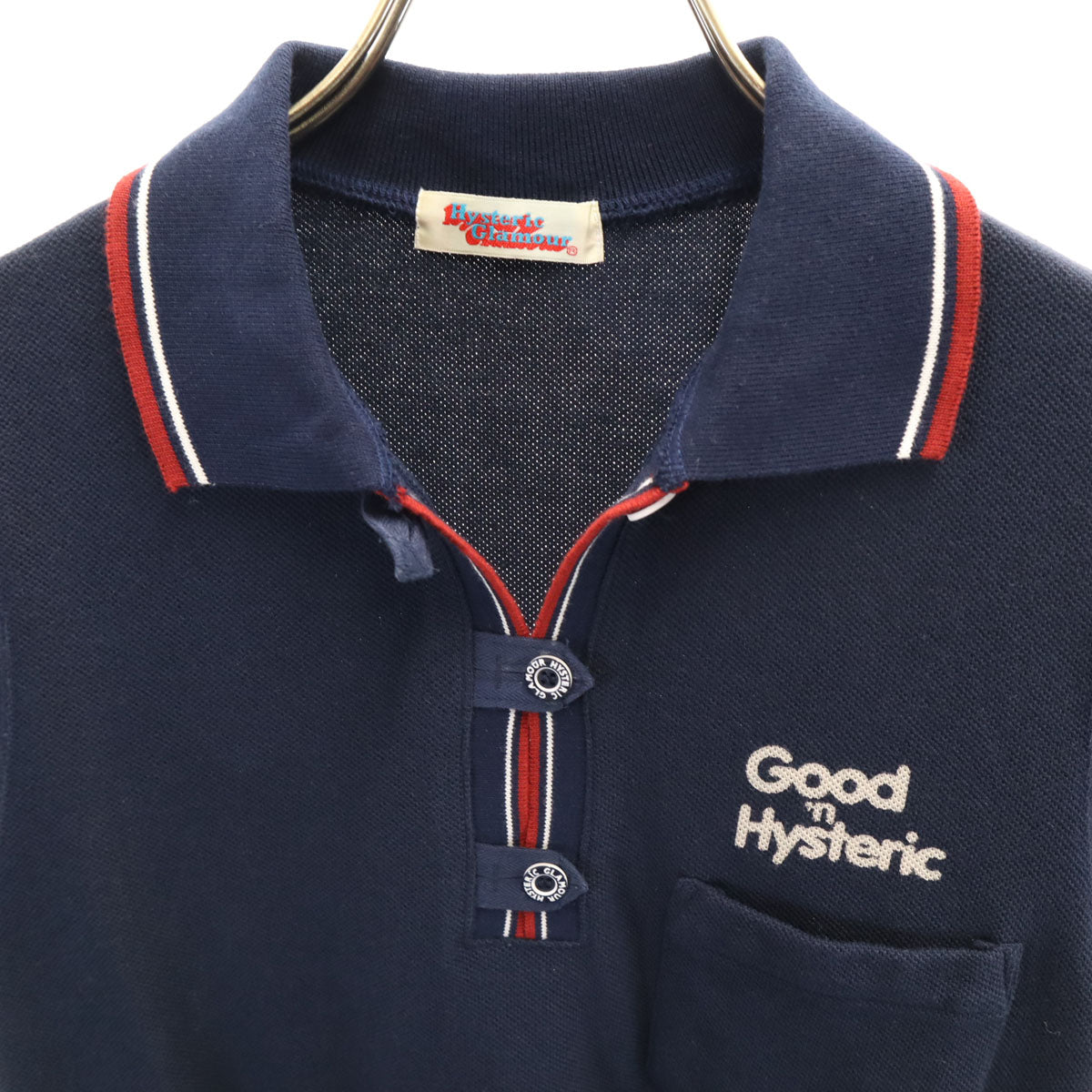 HYSTERIC GLAMOUR ヒステリックグラマー 日本製 半袖 ポロシャツ FREE ネイビー 鹿の子 レディース