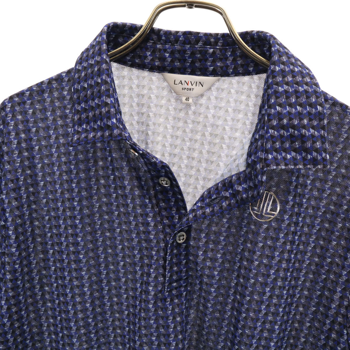 美品 LANVIN SPORT ランバンスポール 総柄 ゴルフ 半袖 ポロシャツ 40 ネイビー メンズ