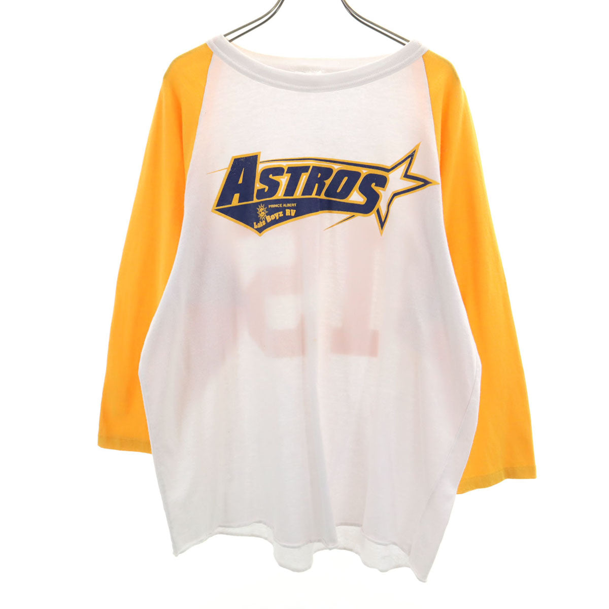 Athletic Knit アスレチックニット 90s オールド 7分袖 ラグラン Tシャツ L ホワイト×イエロー ロンT メンズ