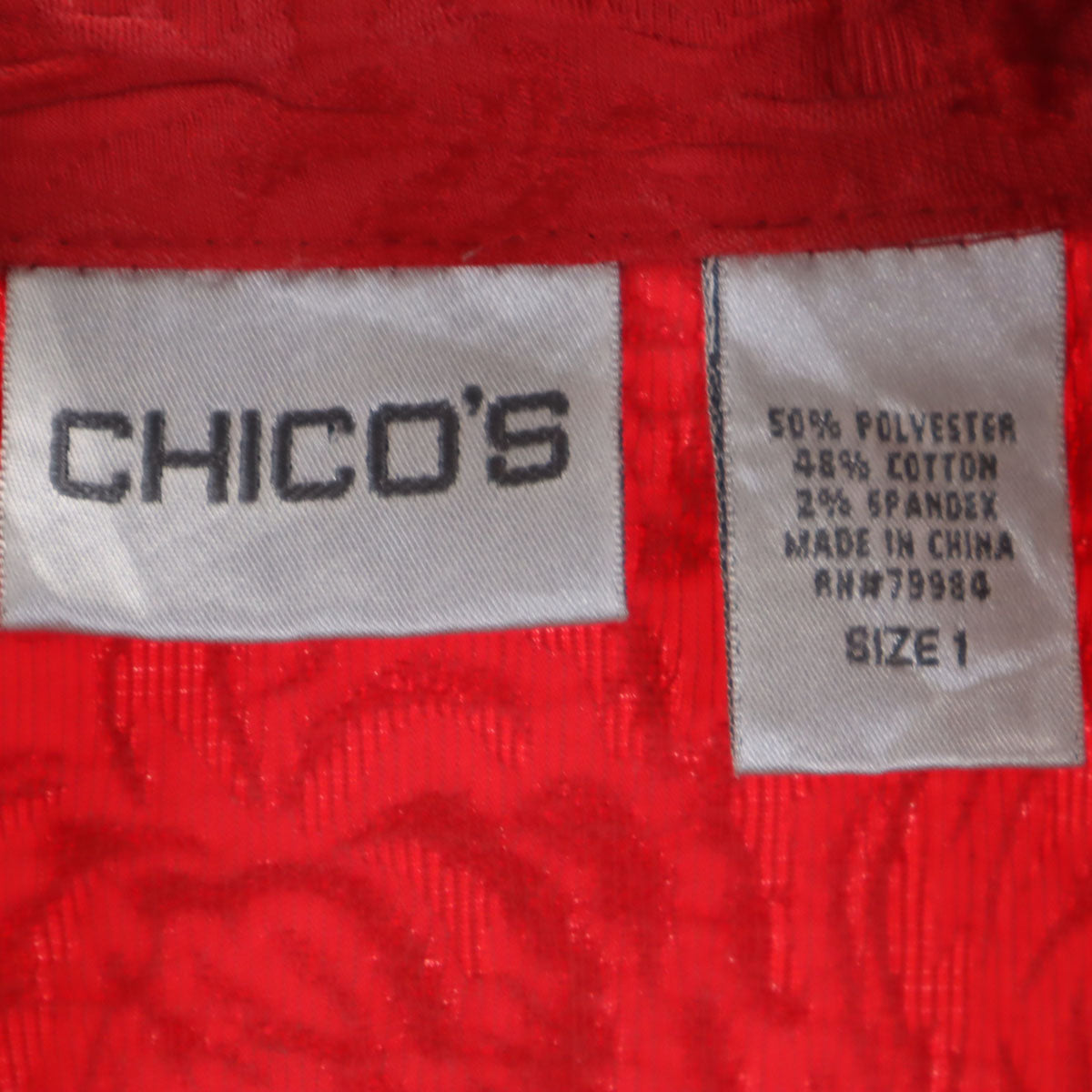 チコズ 00s オールド 長袖 ジャガード ワークシャツ 1 レッド バラ総柄 レディース