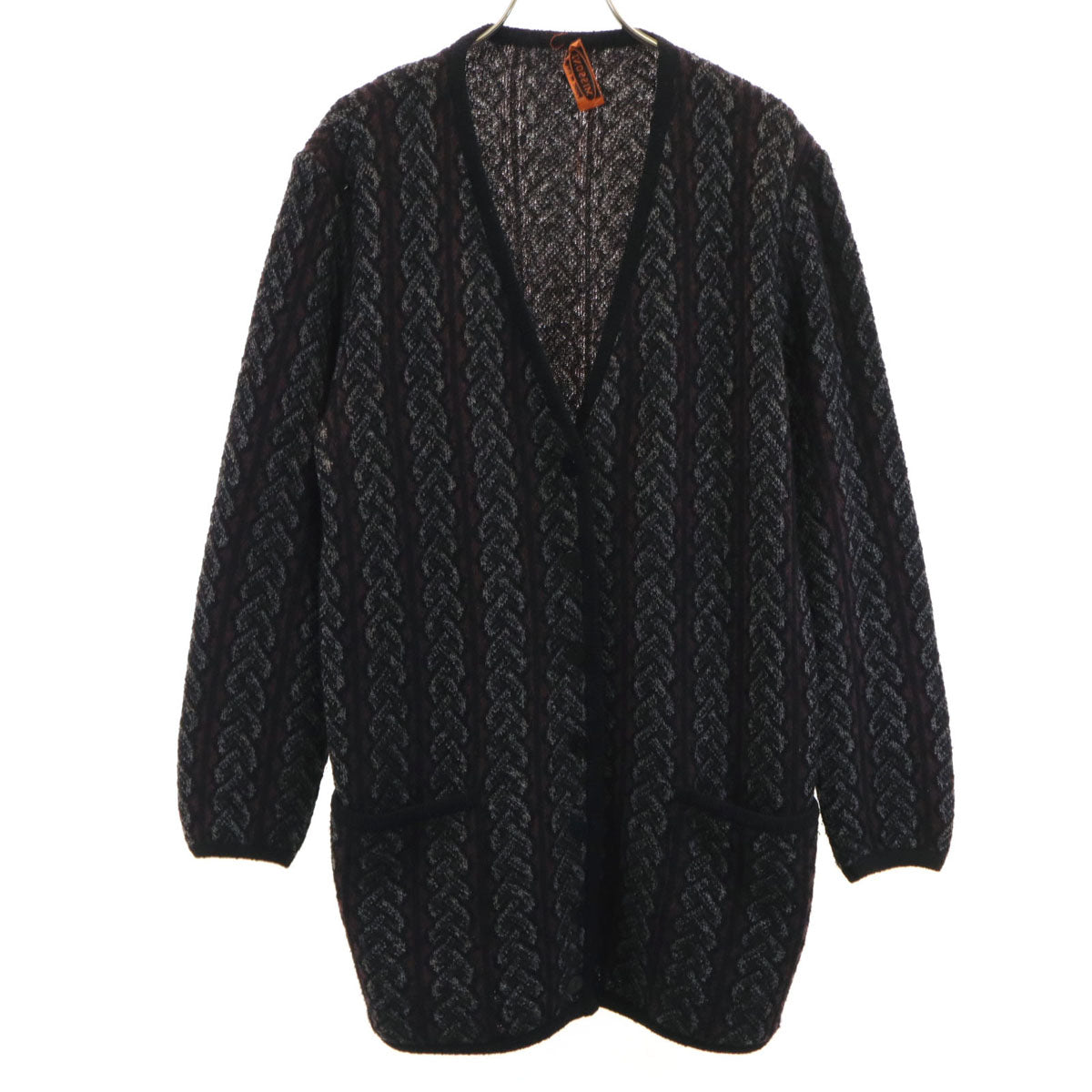 Missoni ミッソーニ 90s イタリア製 オールド ケーブル柄 長袖 Vネック ニットカーディガン 42 ブラック レディース