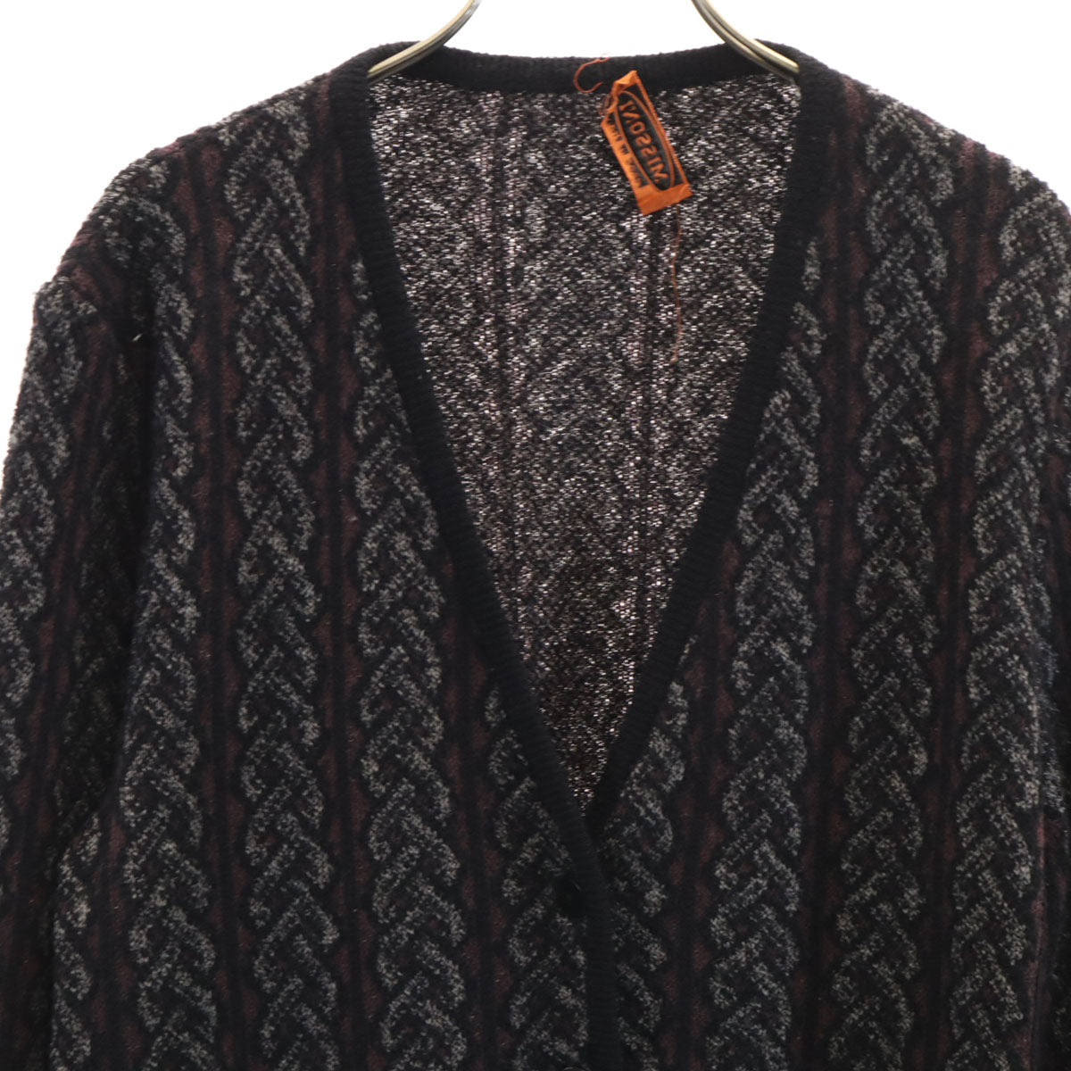 Missoni ミッソーニ 90s イタリア製 オールド ケーブル柄 長袖 Vネック ニットカーディガン 42 ブラック レディース