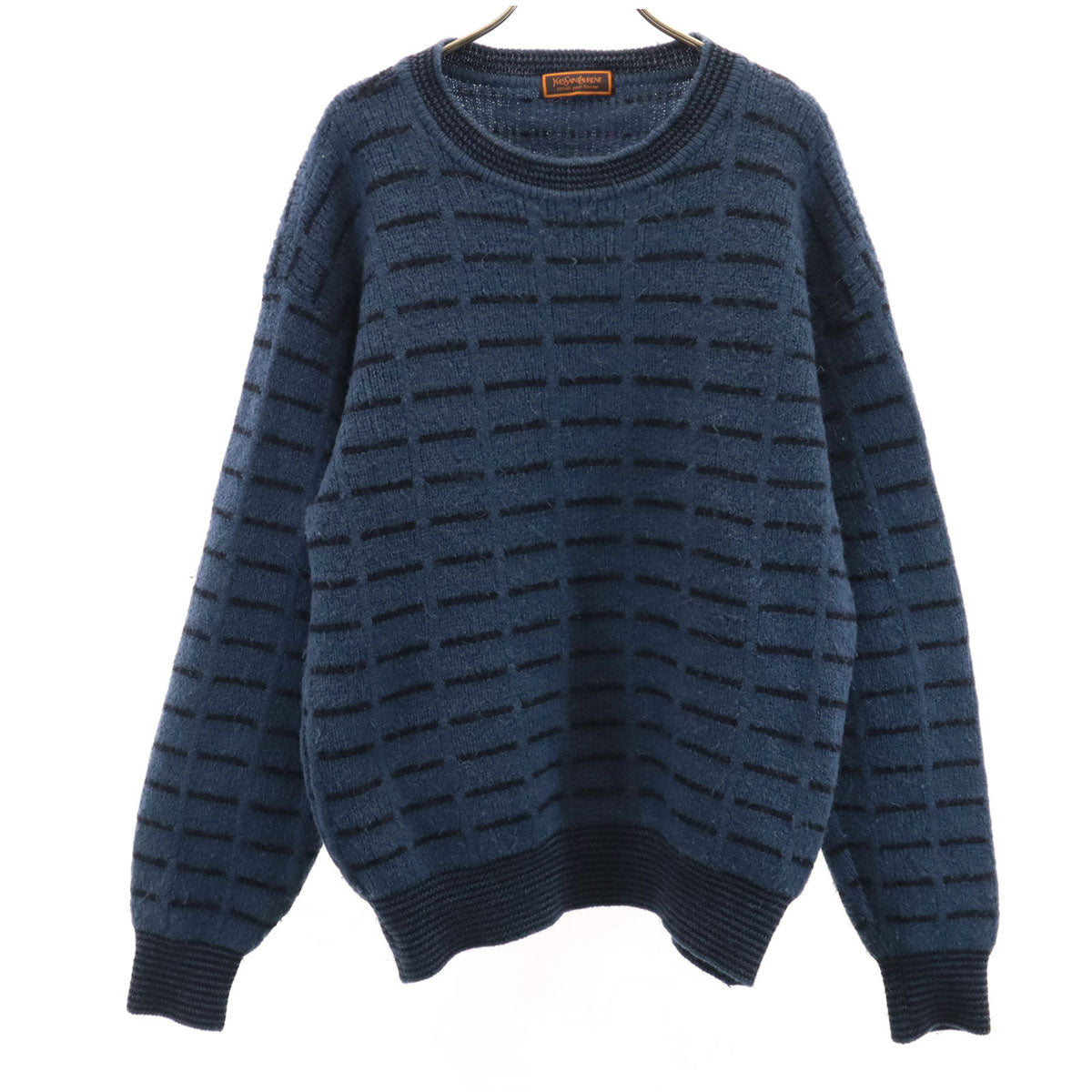 YVES SAINT LAURENT イヴサンローラン 90s オールド 総柄 長袖 セーター L ネイビー ニット メンズ