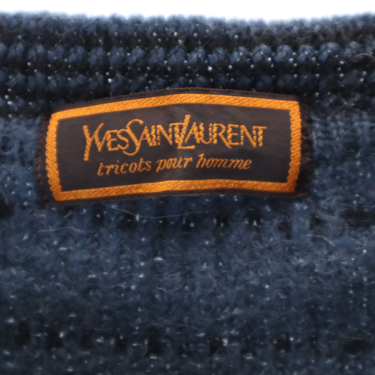 YVES SAINT LAURENT イヴサンローラン 90s オールド 総柄 長袖 セーター L ネイビー ニット メンズ