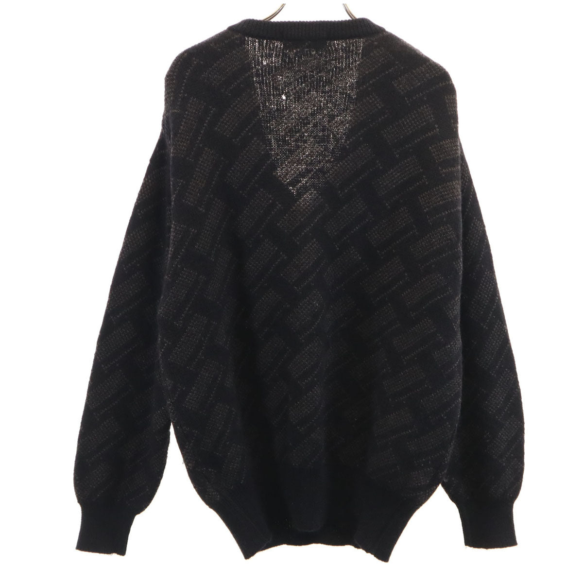 YVES SAINT LAURENT イヴサンローラン 90s オールド 総柄 長袖 Vネック セーター L ブラック ニット メンズ