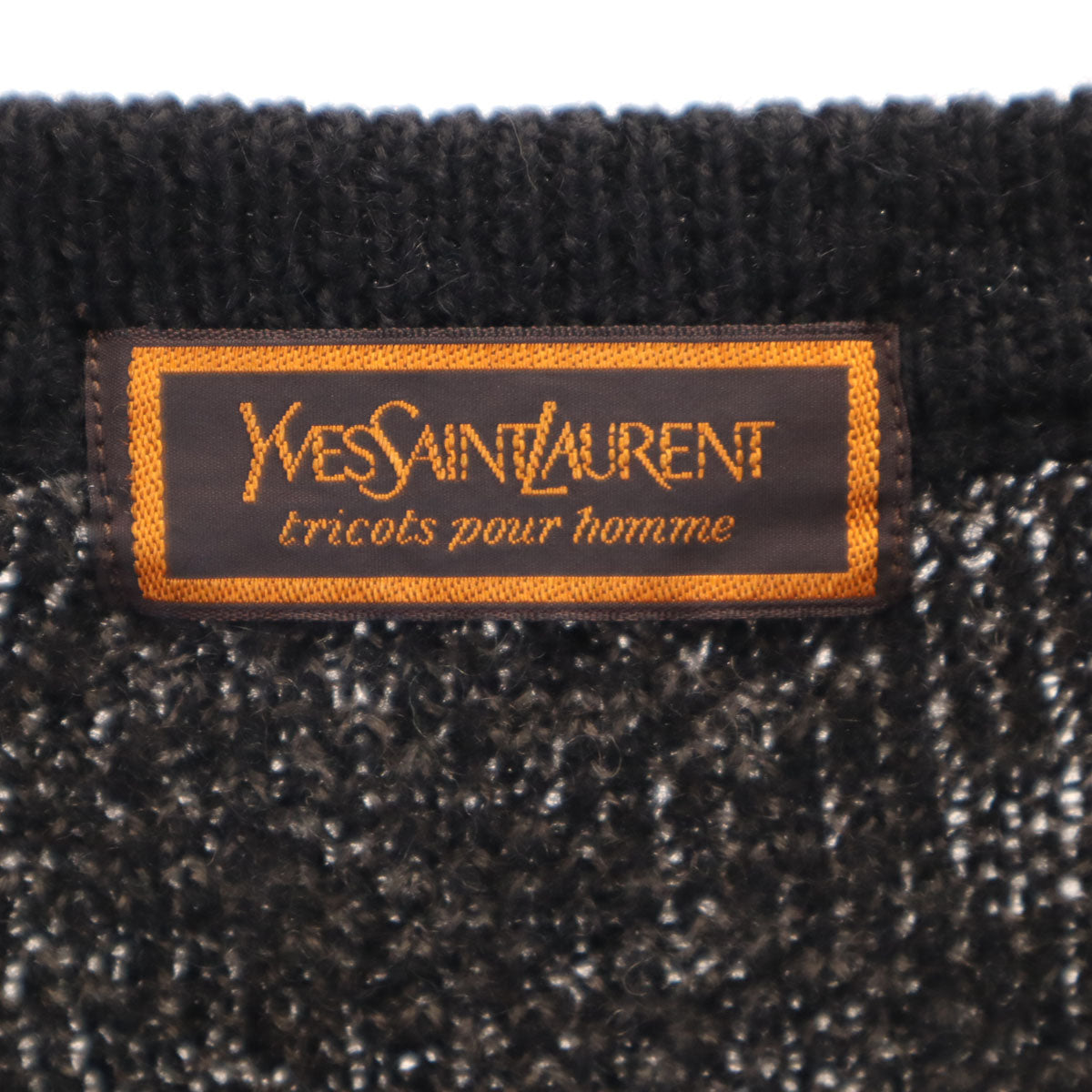 YVES SAINT LAURENT イヴサンローラン 90s オールド 総柄 長袖 Vネック セーター L ブラック ニット メンズ
