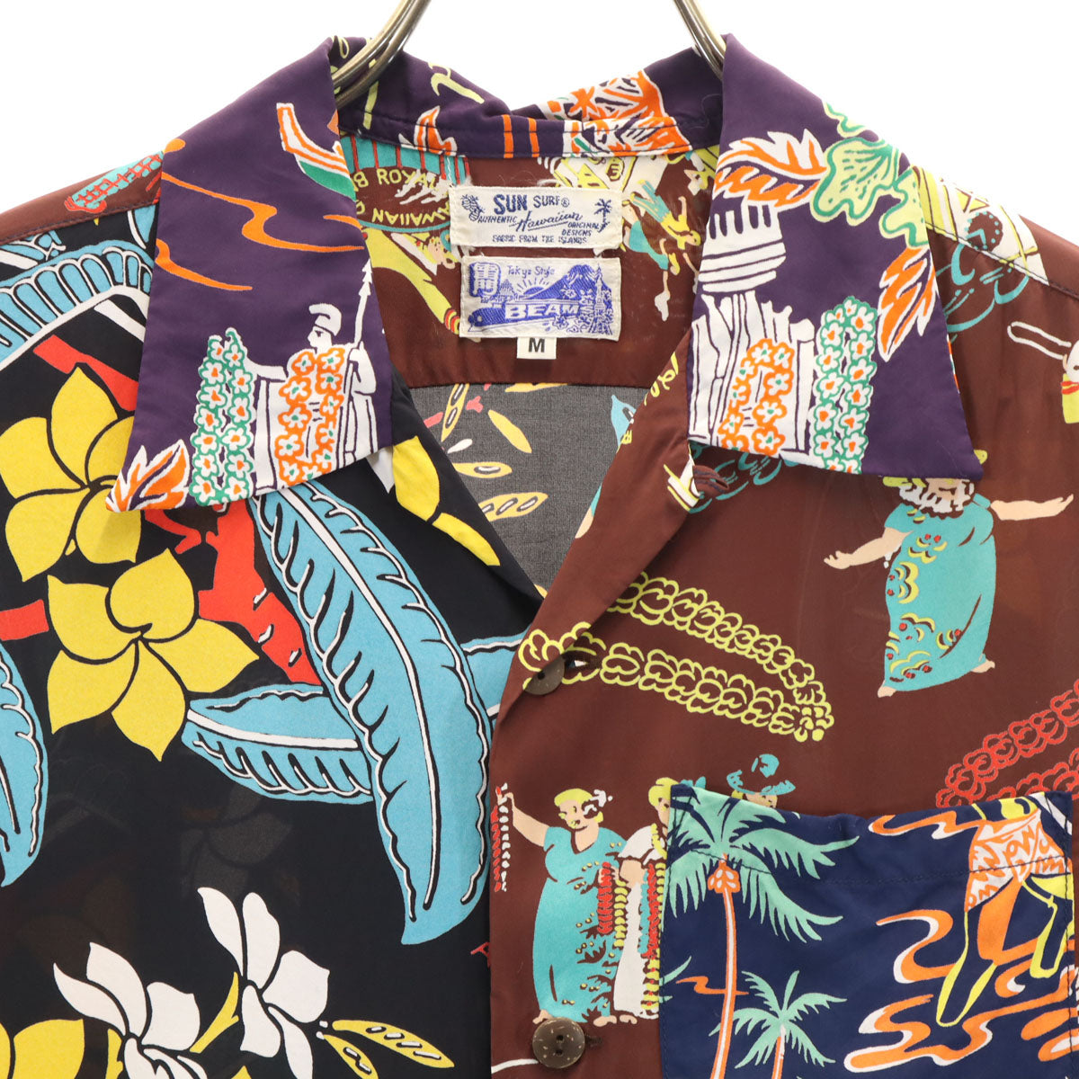 美品 SUN SURF サンサーフ BEAMS BOY ビームスボーイ別注 日本製 ハワイアン柄 半袖 アロハシャツ M マルチ 東洋エンタープライズ レディース